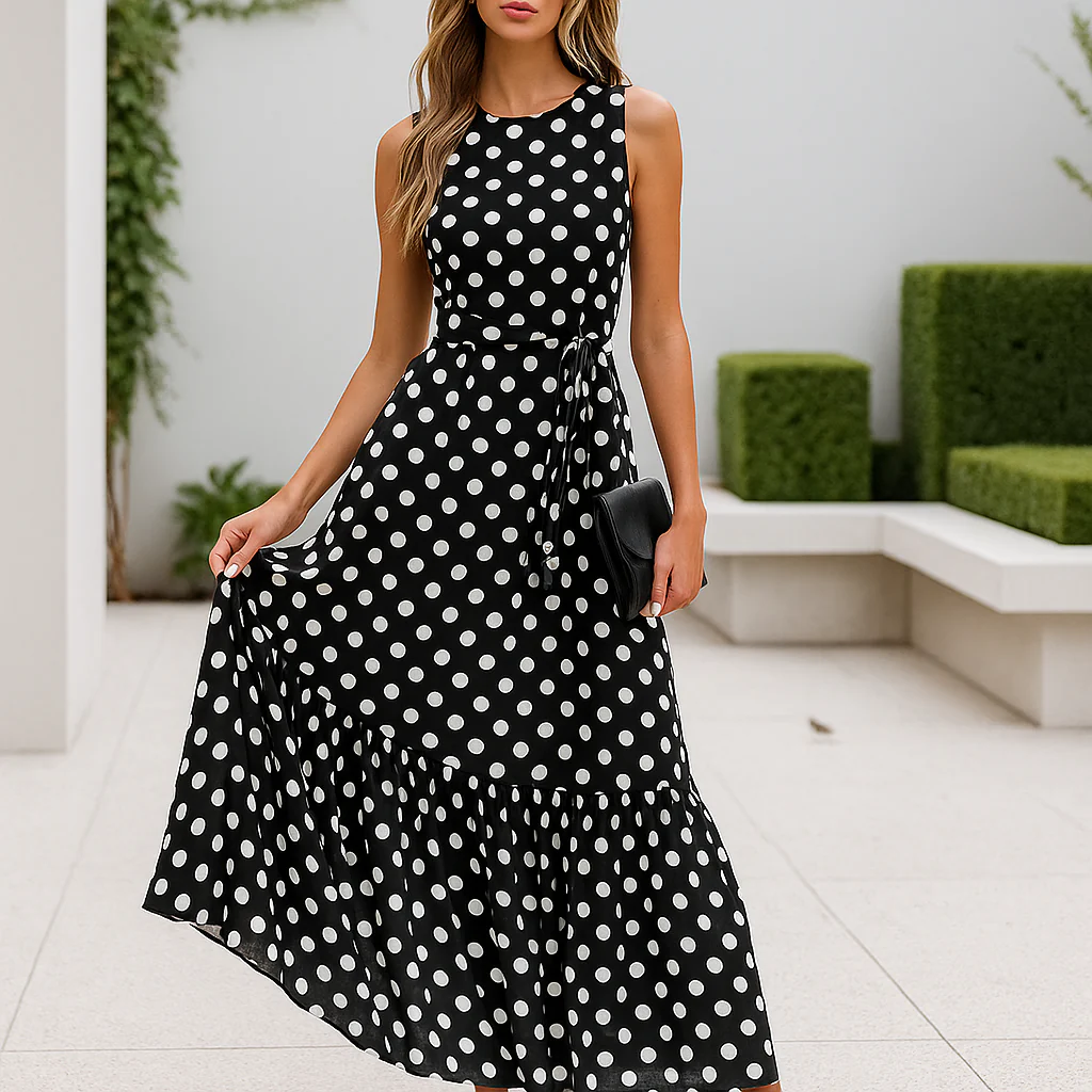 Robe de soirée maxi - à pois - sans manches - femme - élégante - Image 5