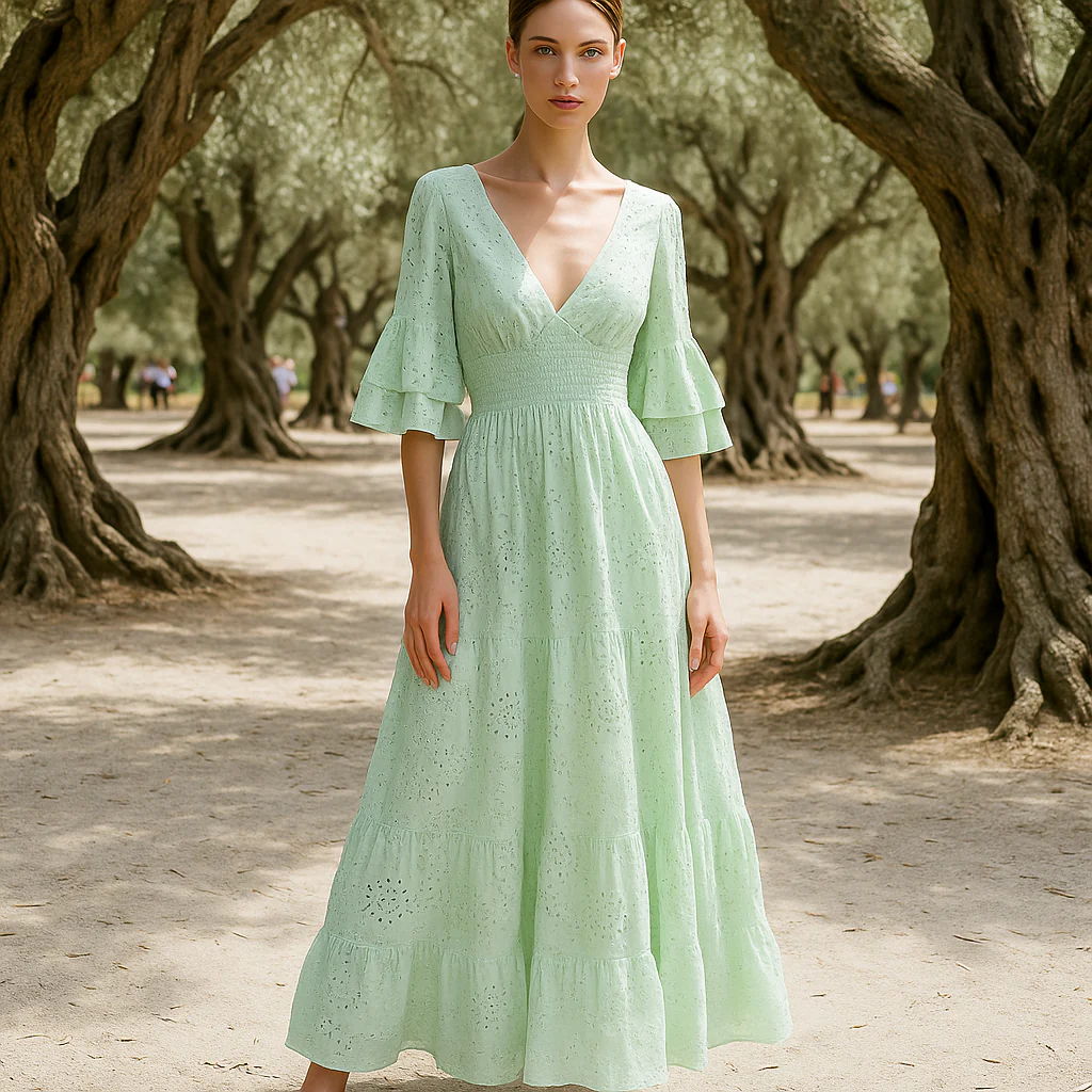 Robe de soirée maxi boho - broderie raffinée - manches volantes - Image 6