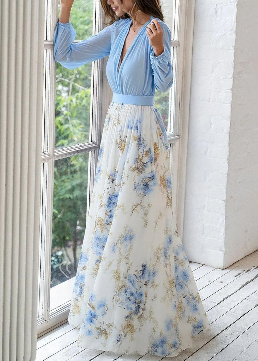 Robe de soirée maxi - décolleté en V - bas fleuri - Image 2