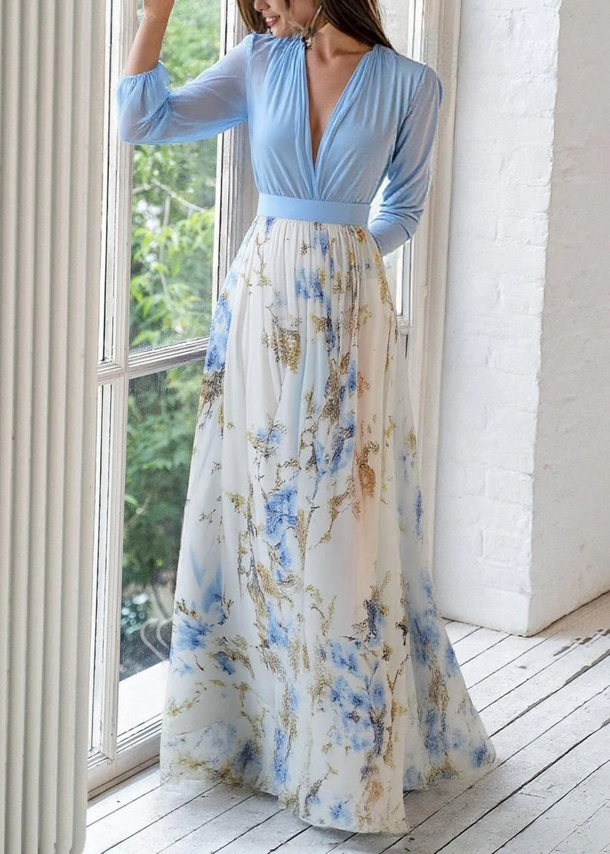 Robe de soirée maxi - décolleté en V - bas fleuri - Image 3