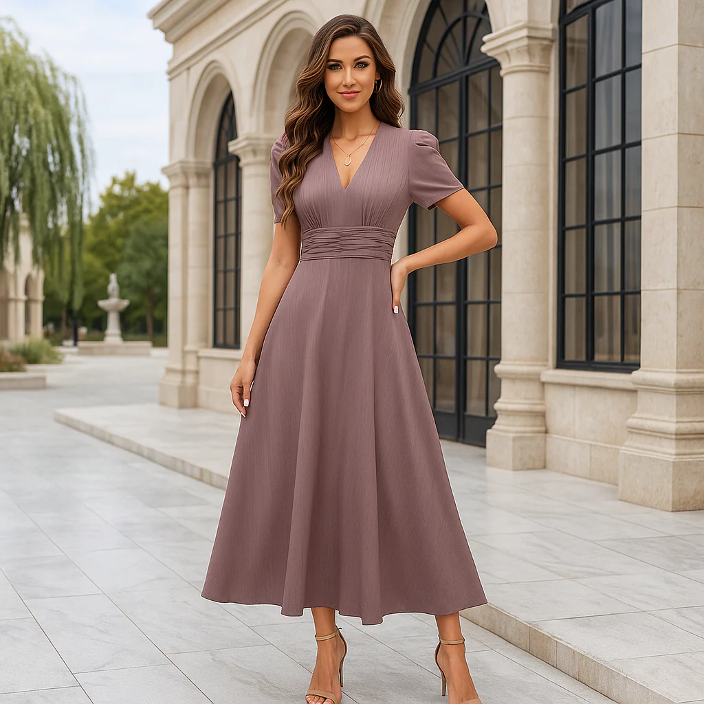 Robe de soirée maxi - décolleté en V - manches bouffantes - Image 2