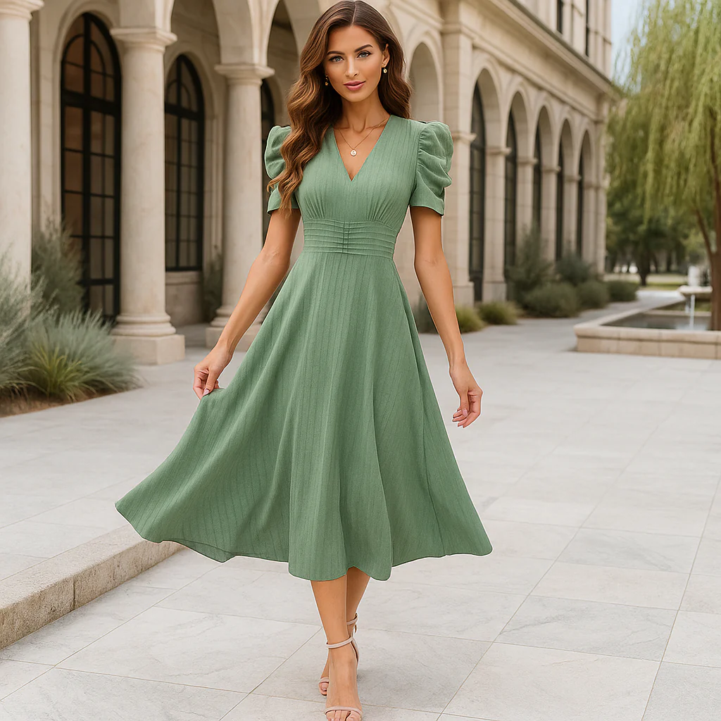 Robe de soirée maxi - décolleté en V - manches bouffantes - Image 9