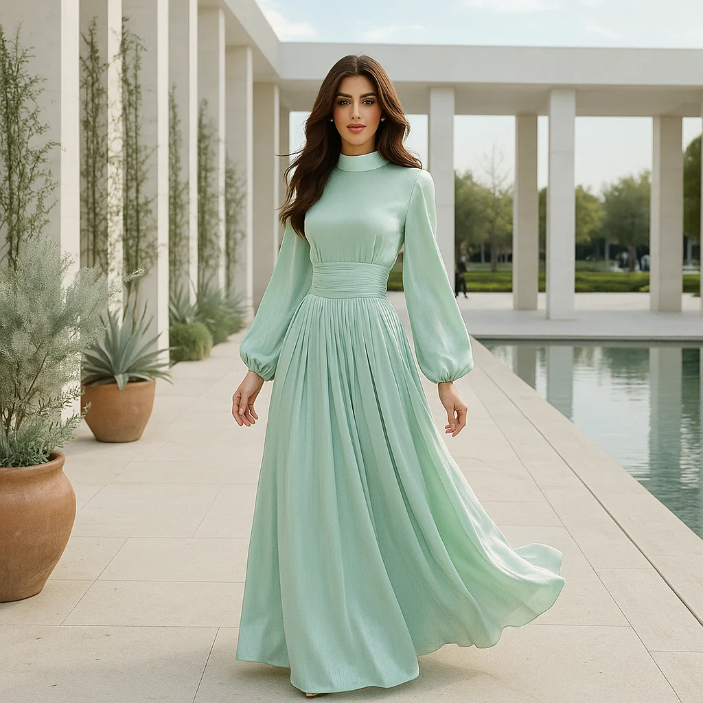 Robe de soirée maxi - décolleté haut - ceinture - Image 2