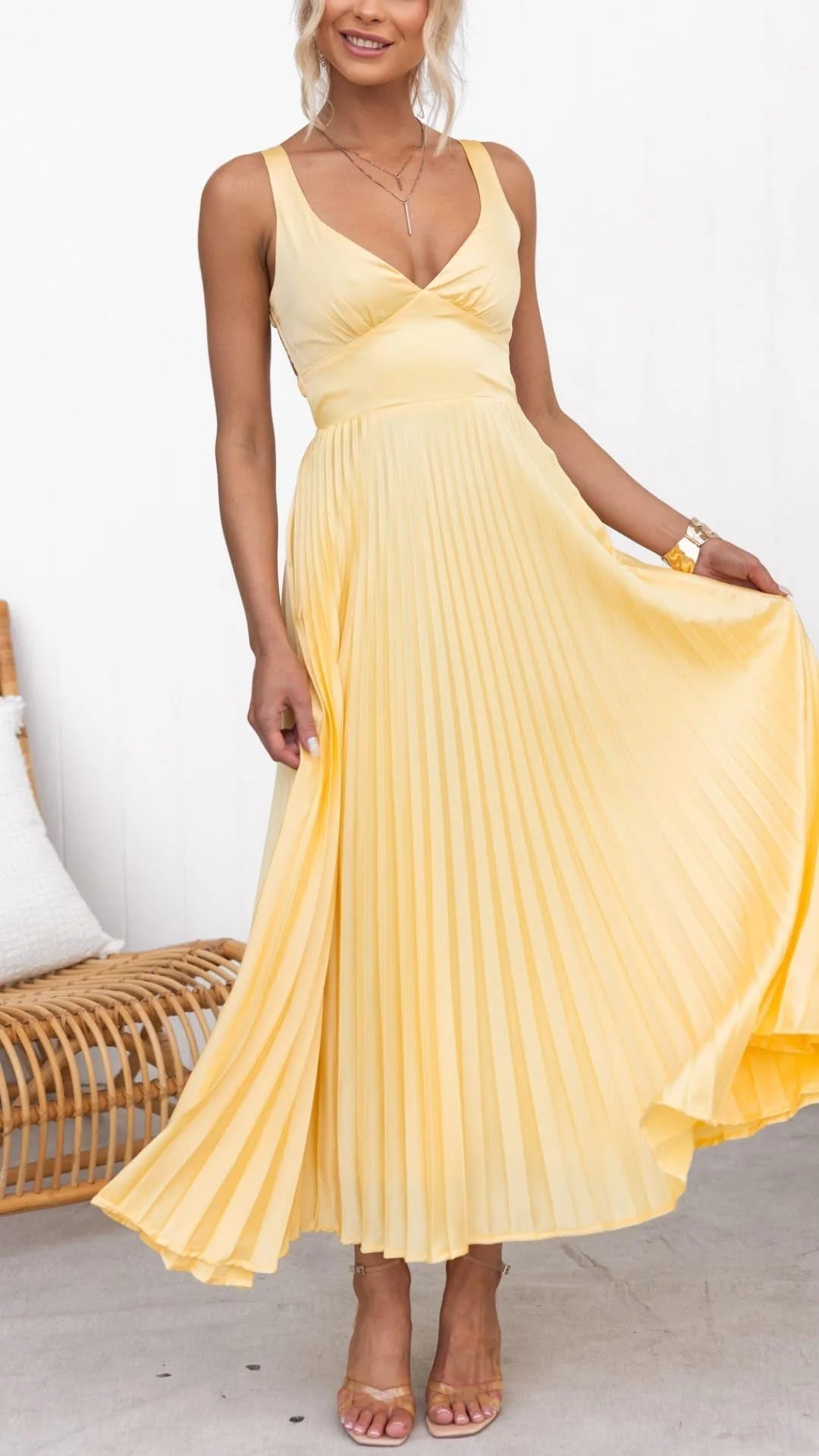 Robe de soirée maxi - ligne A plissée - décolleté V - élégante - Image 2