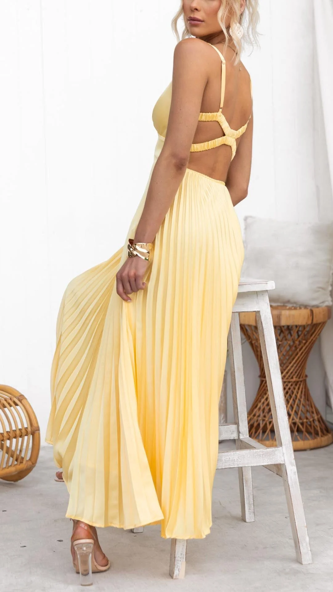 Robe de soirée maxi - ligne A plissée - décolleté V - élégante - Image 5