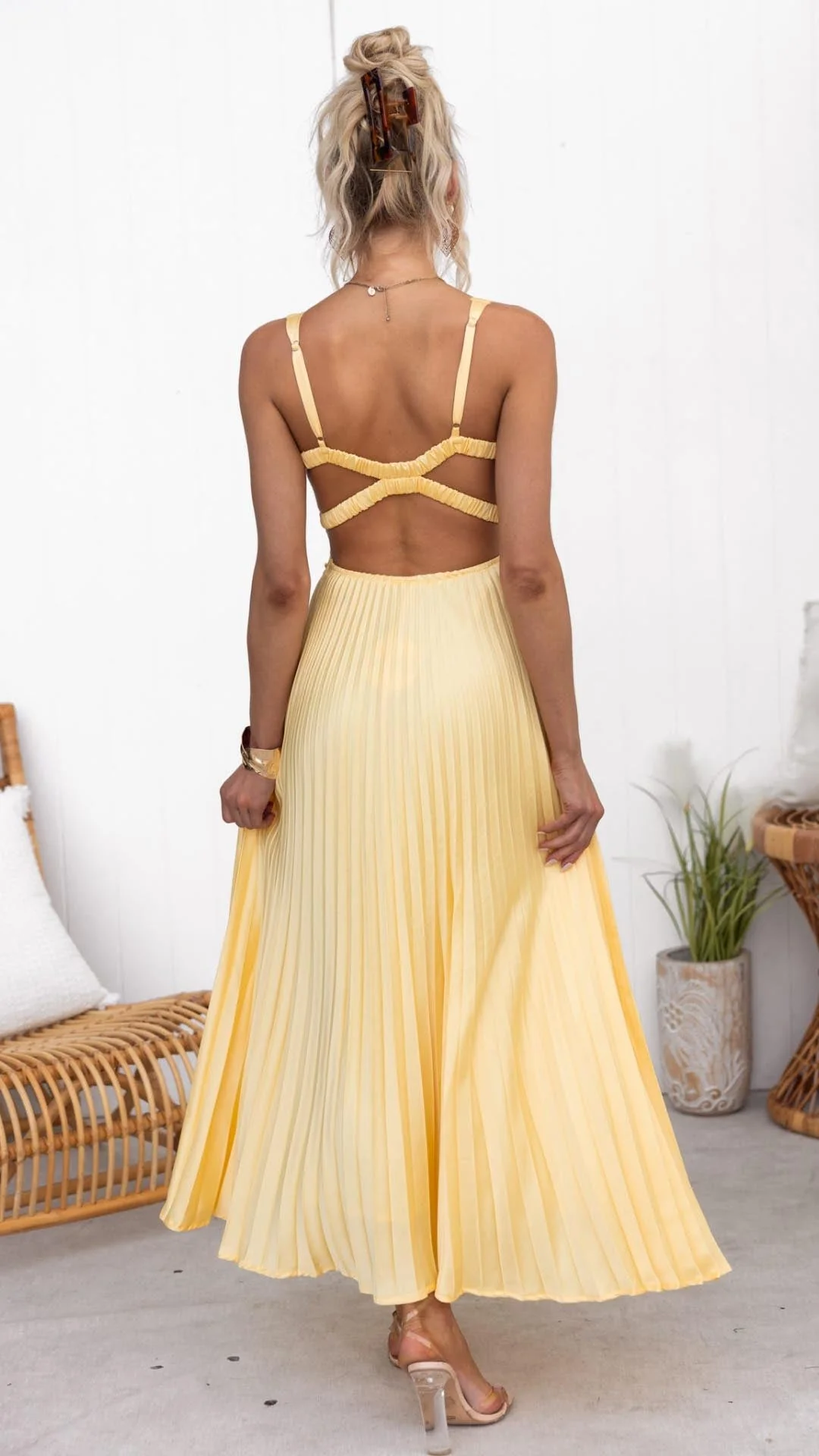 Robe de soirée maxi - ligne A plissée - décolleté V - élégante - Image 6