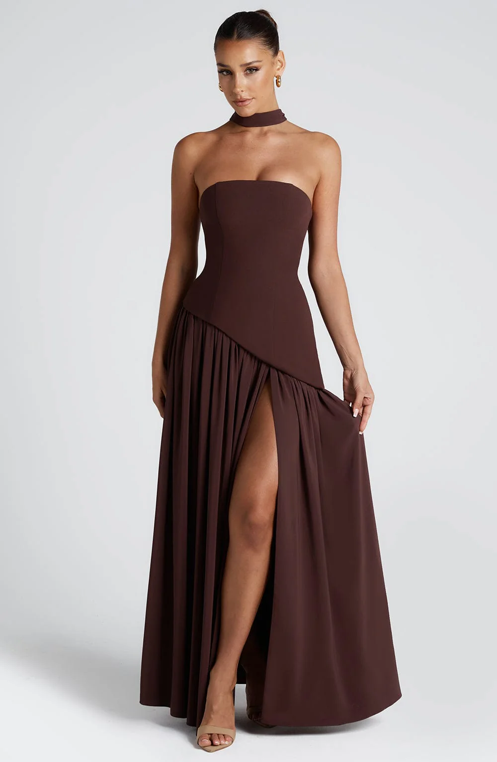 Robe de soirée maxi - sans bretelles - taille asymétrique - Image 11