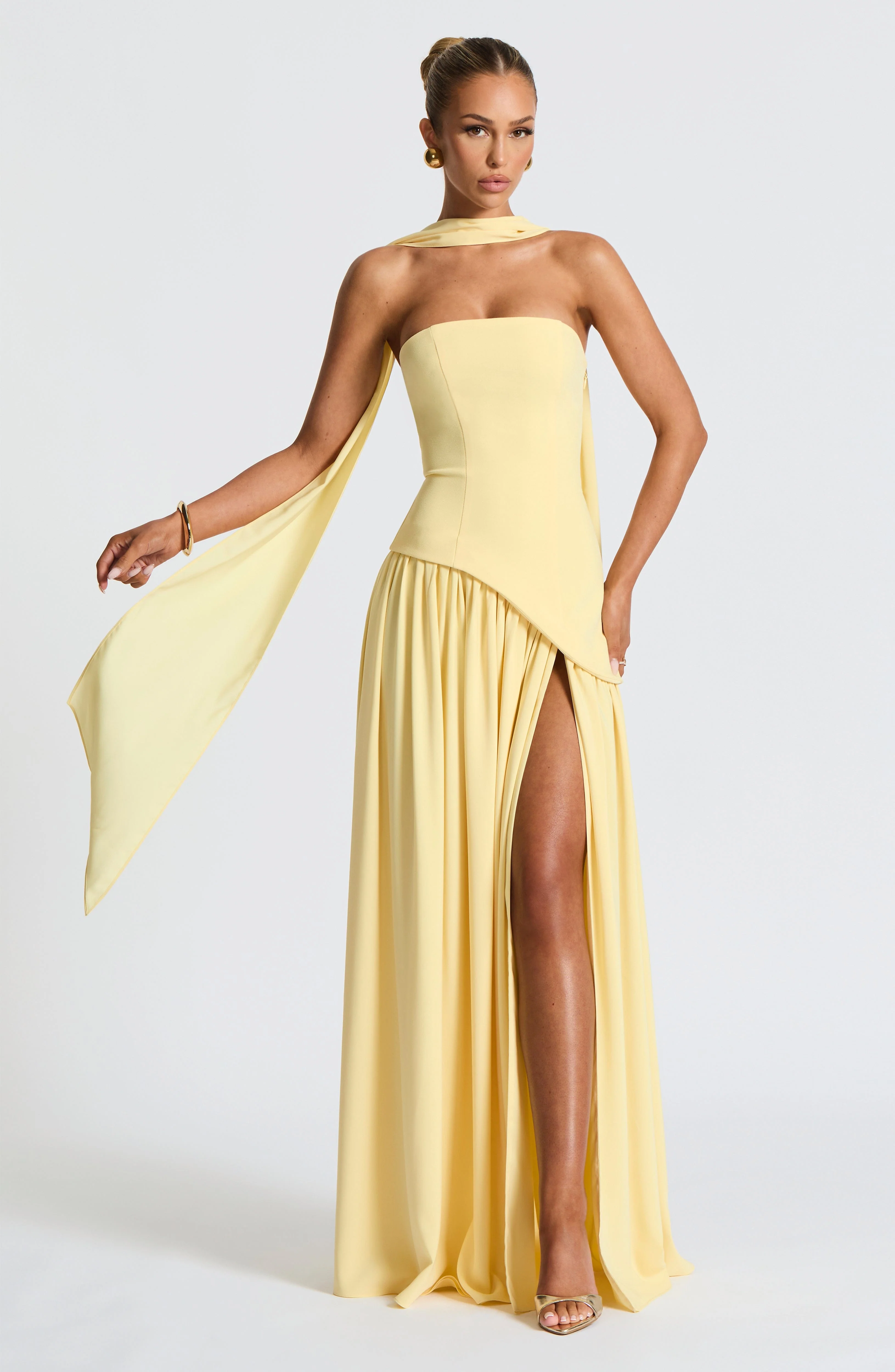 Robe de soirée maxi - sans bretelles - taille asymétrique - Image 2