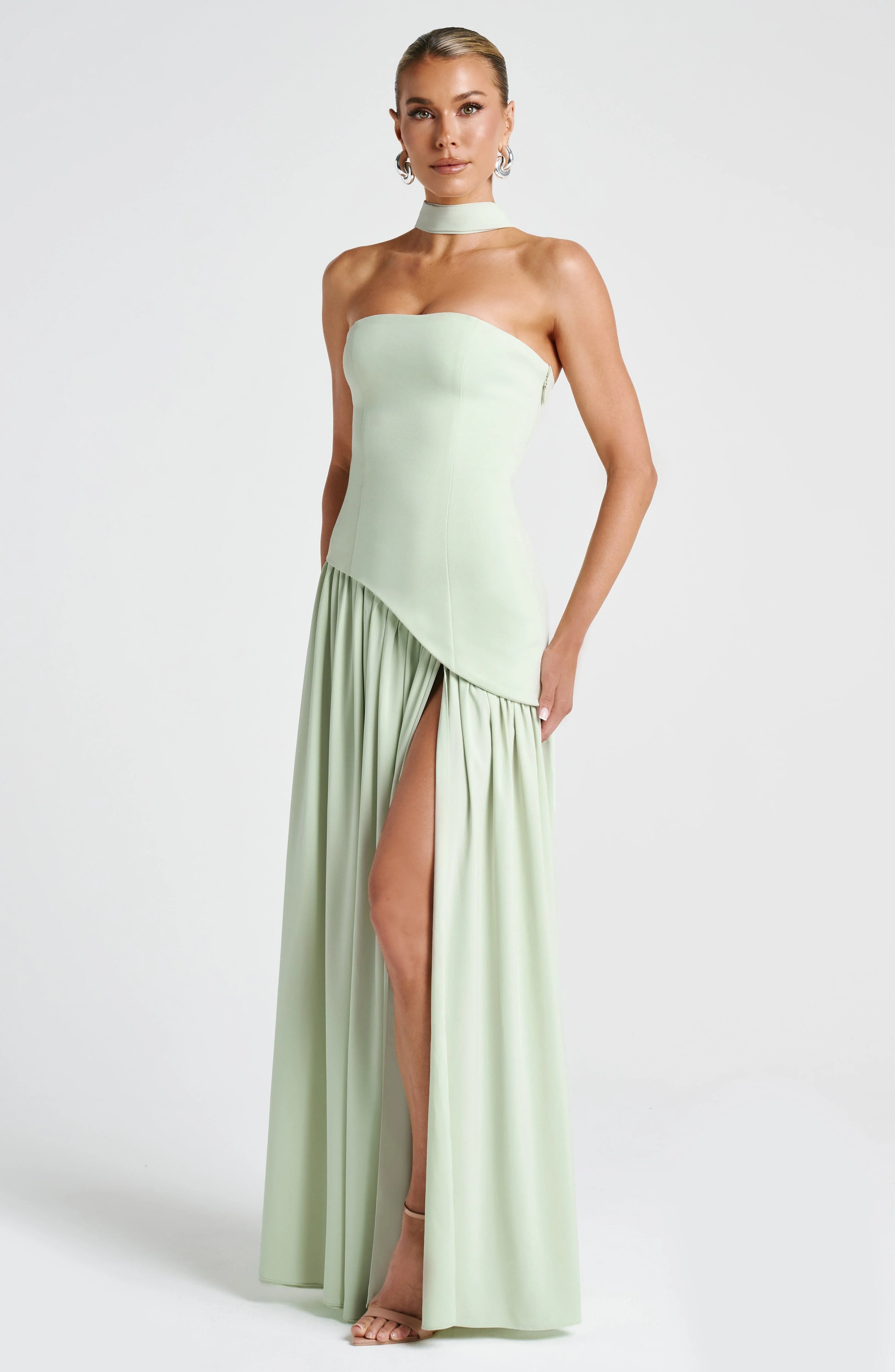Robe de soirée maxi - sans bretelles - taille asymétrique - Image 21