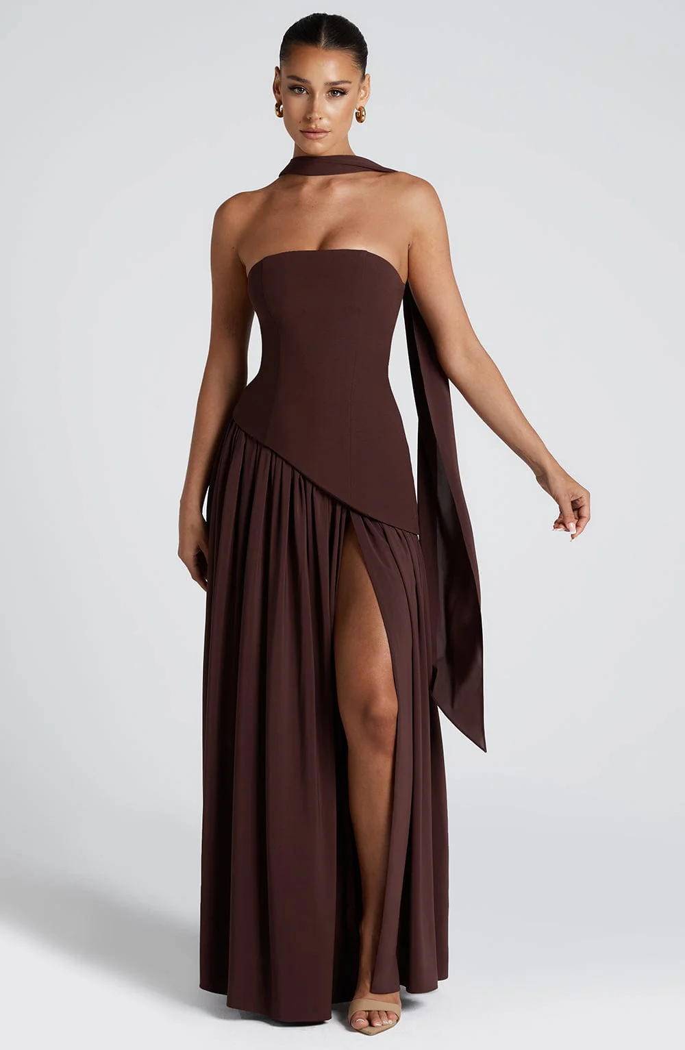 Robe de soirée maxi - sans bretelles - taille asymétrique - Image 5