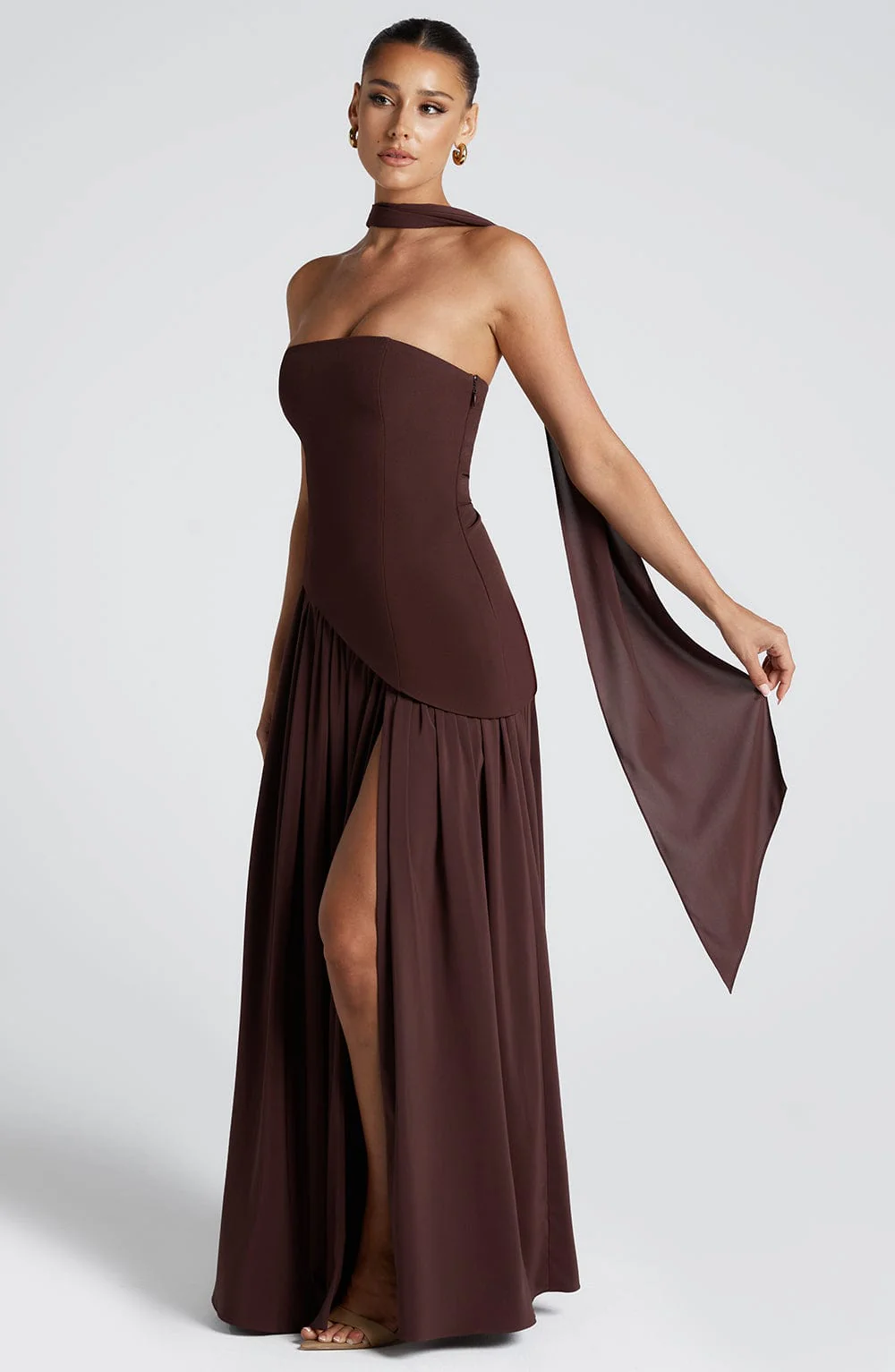 Robe de soirée maxi - sans bretelles - taille asymétrique - Image 6