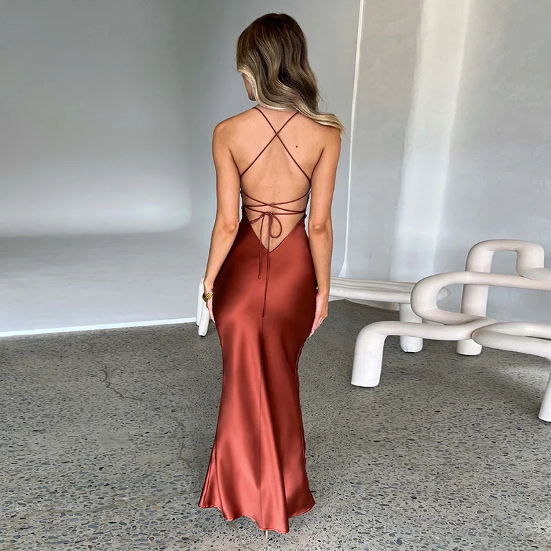 Robe de soirée maxi - satin - fente latérale - élégante - Image 2