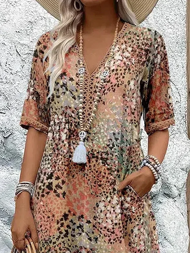 Robe de Soirée Midi - Décolleté en V - Motif Floral - Image 2