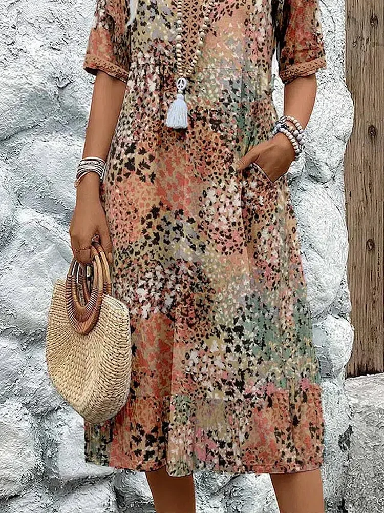 Robe de Soirée Midi - Décolleté en V - Motif Floral - Image 3