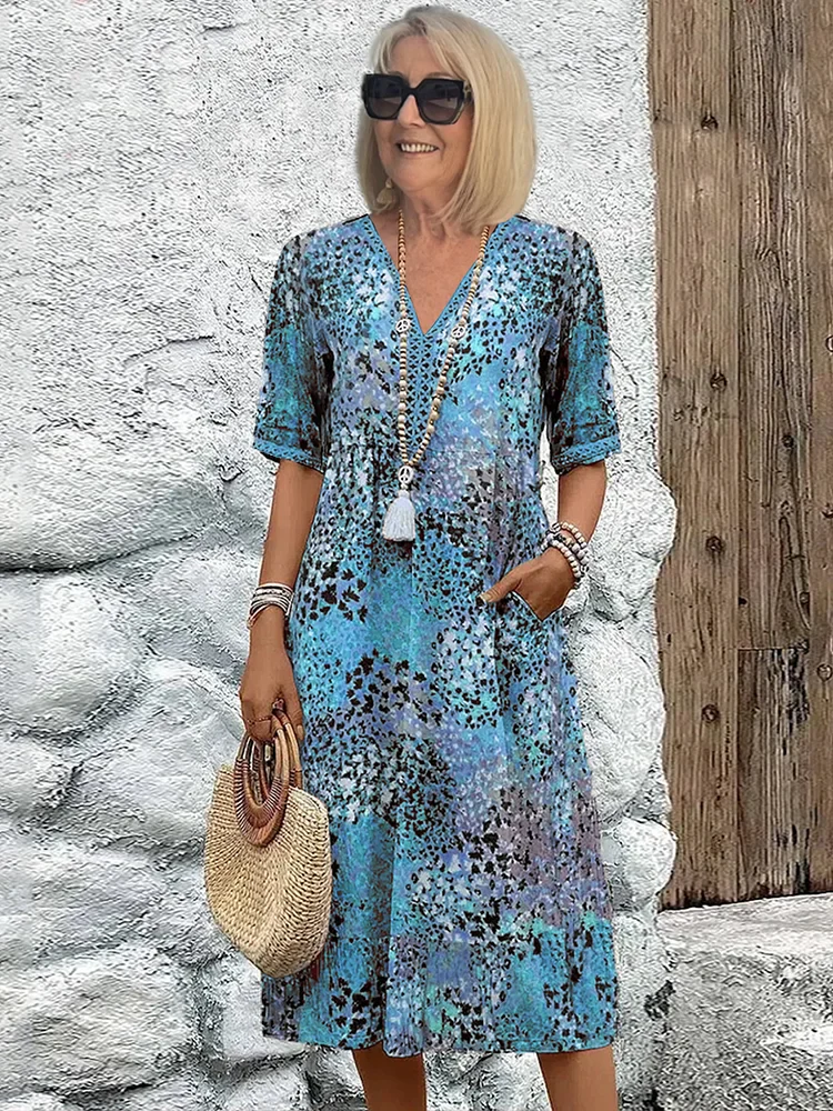 Robe de Soirée Midi - Décolleté en V - Motif Floral - Image 5
