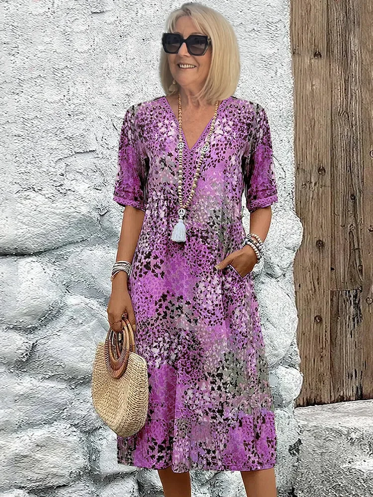Robe de Soirée Midi - Décolleté en V - Motif Floral - Image 7