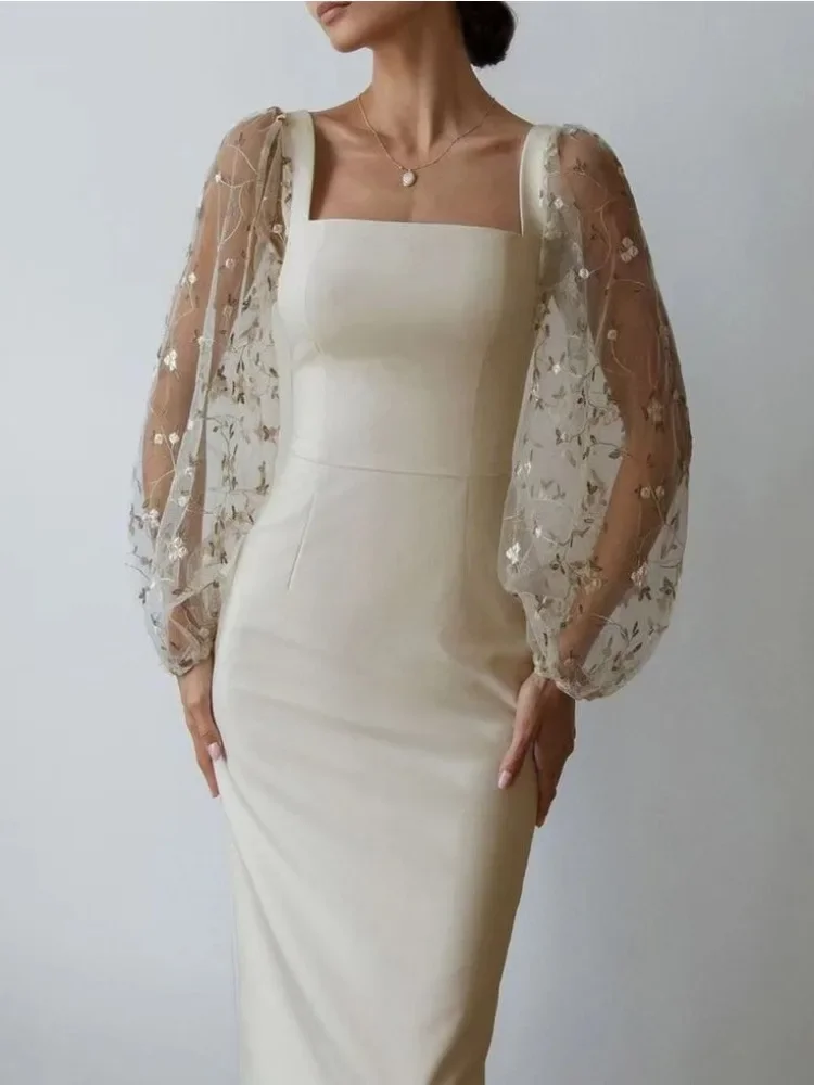 Robe de soirée midi élégante - manches en tulle - Image 3