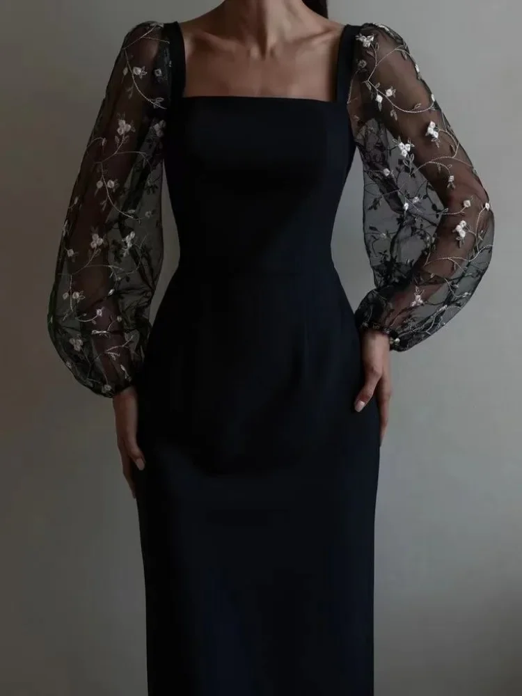 Robe de soirée midi élégante - manches en tulle - Image 6