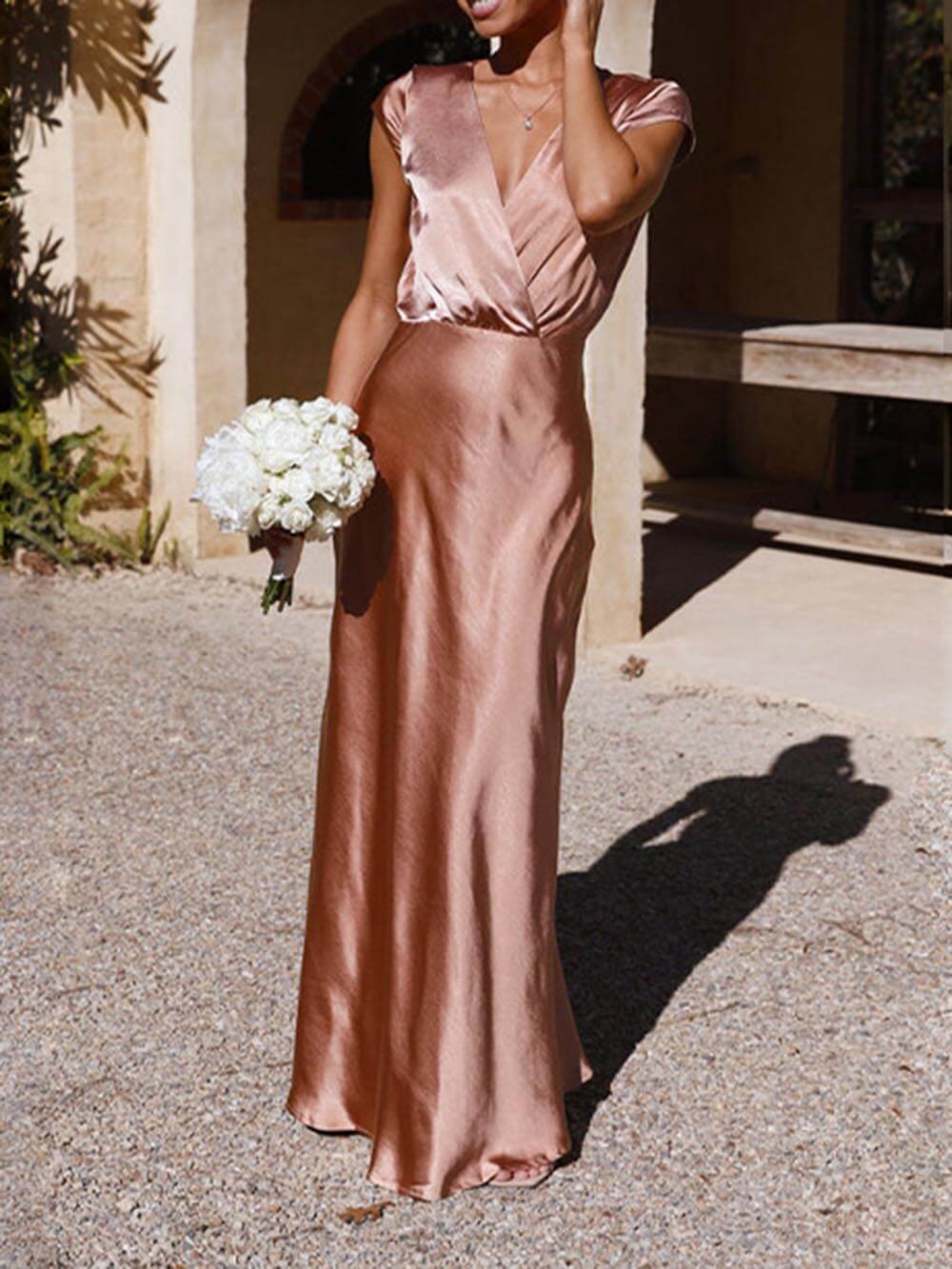 Robe de soirée satinée style sirène - décolleté en V - longue - Image 6