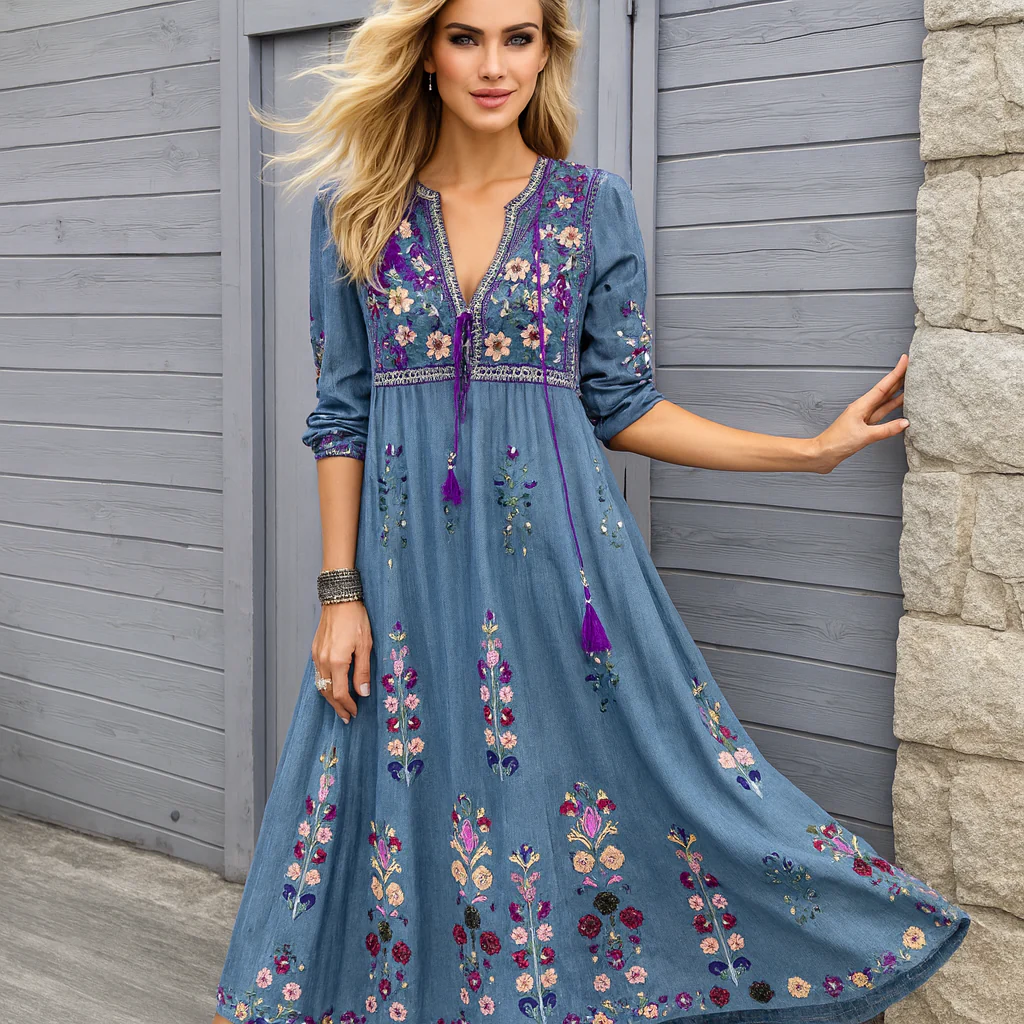 Robe Maxi Boho - Brodée - Légère - Franges - Image 2
