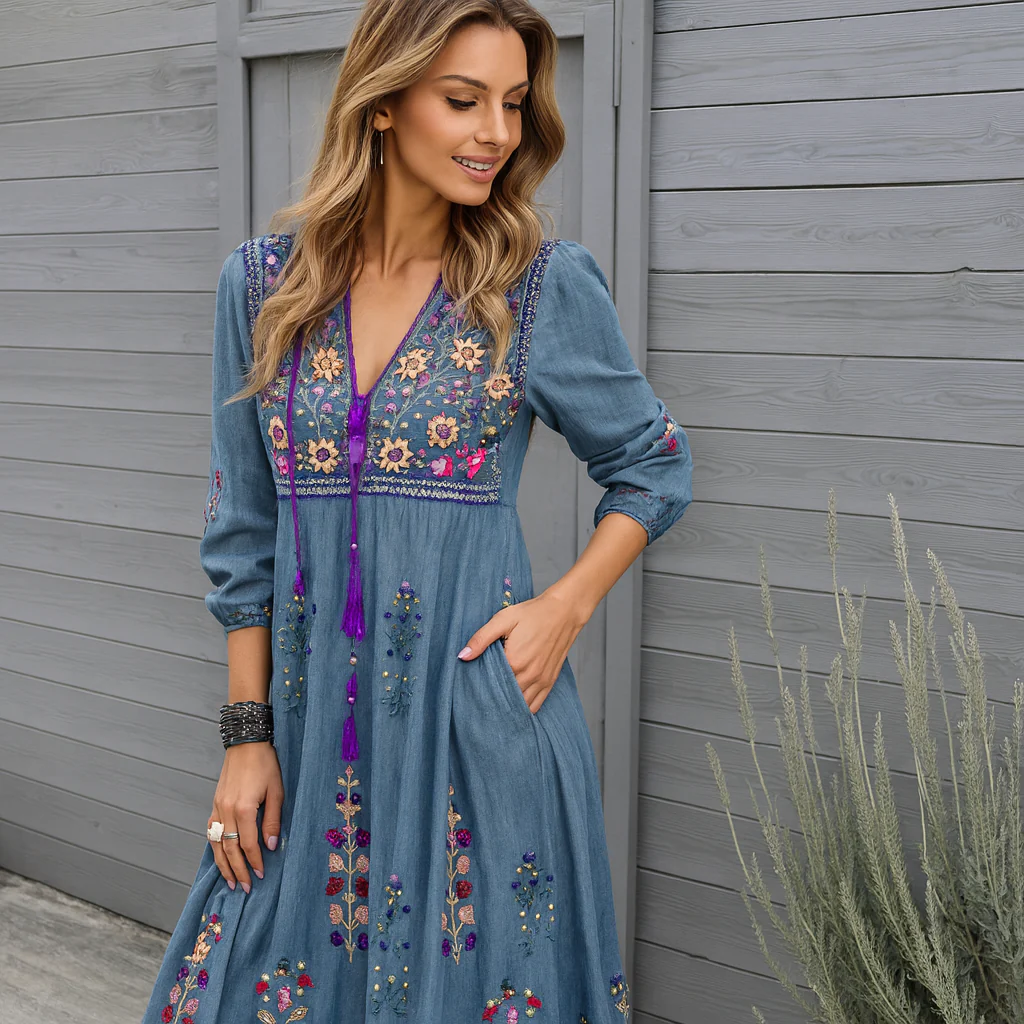 Robe Maxi Boho - Brodée - Légère - Franges - Image 3