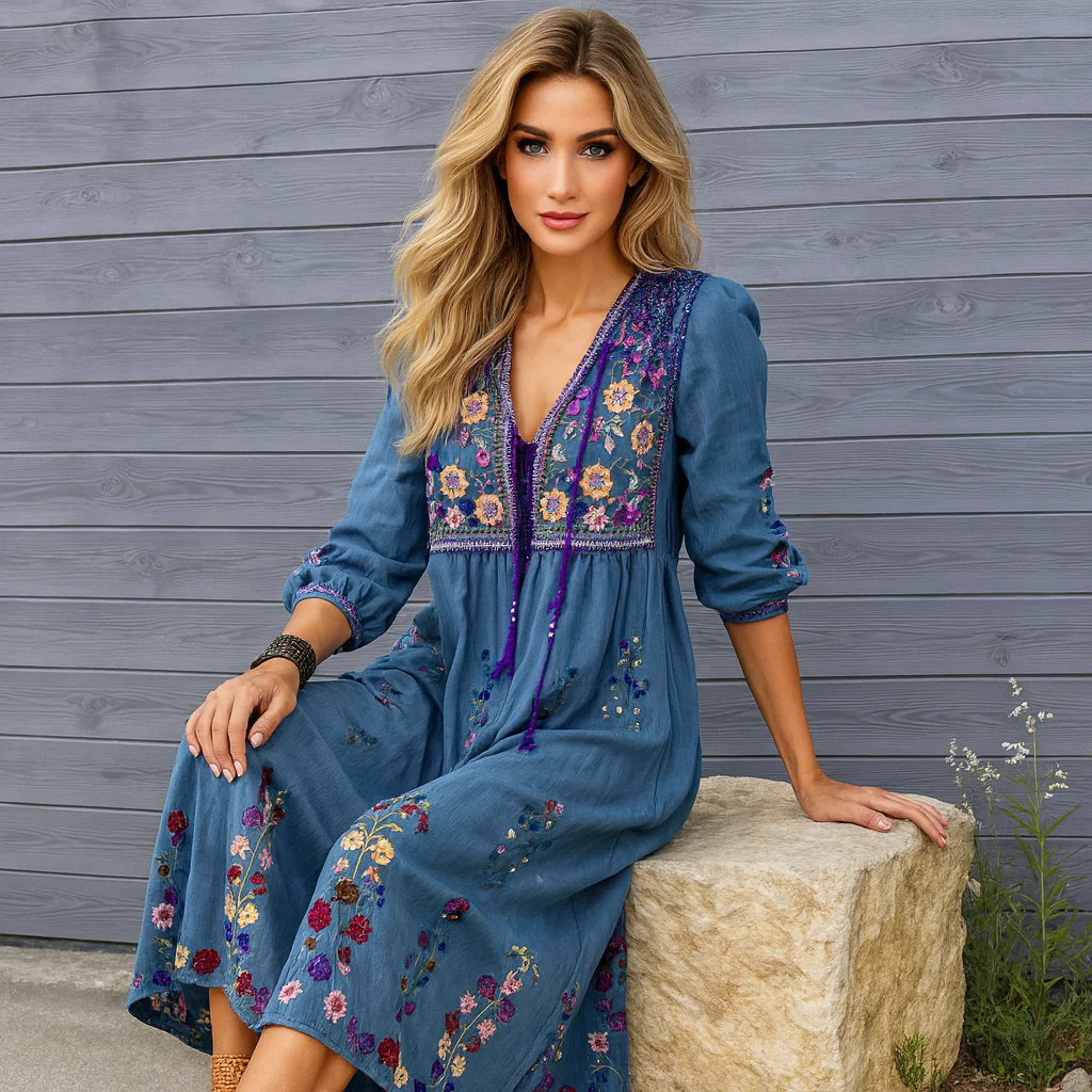 Robe Maxi Boho - Brodée - Légère - Franges - Image 4