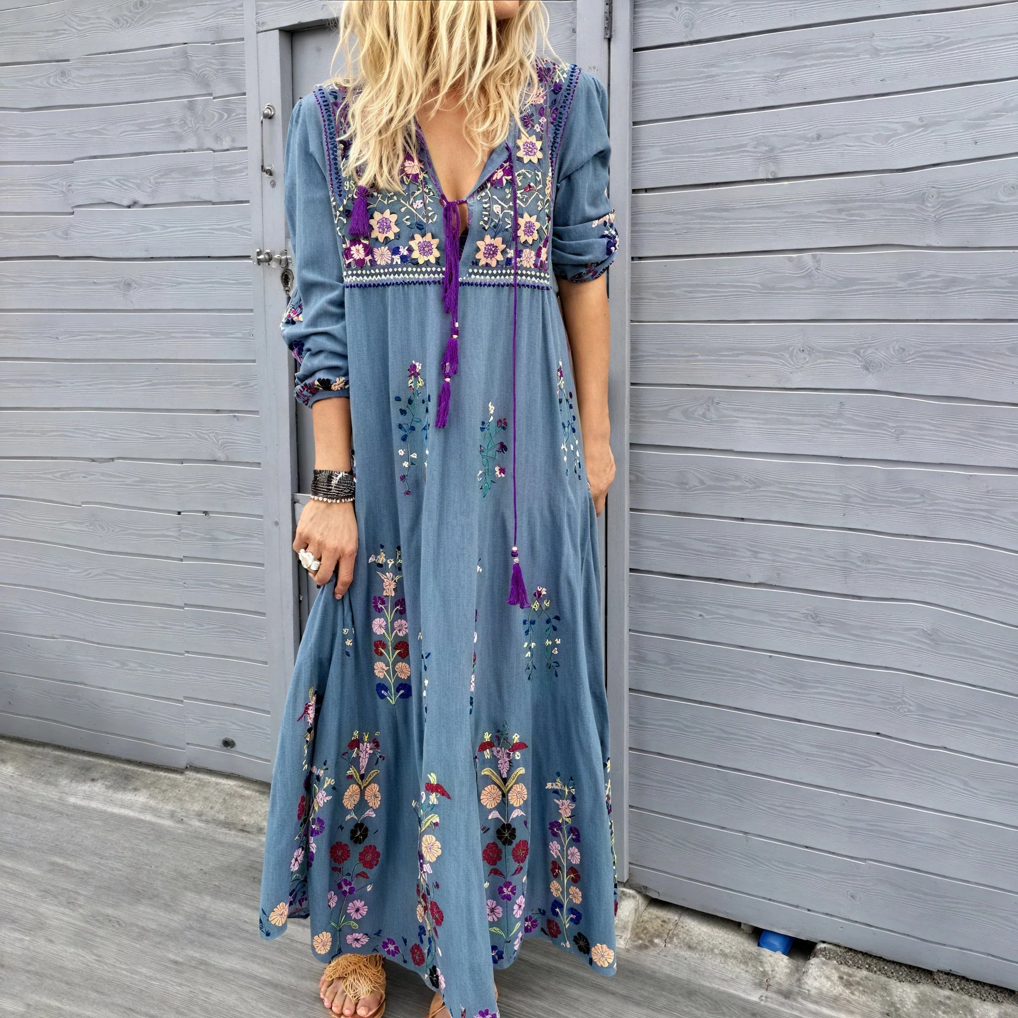 Robe Maxi Boho - Brodée - Légère - Franges - Image 5