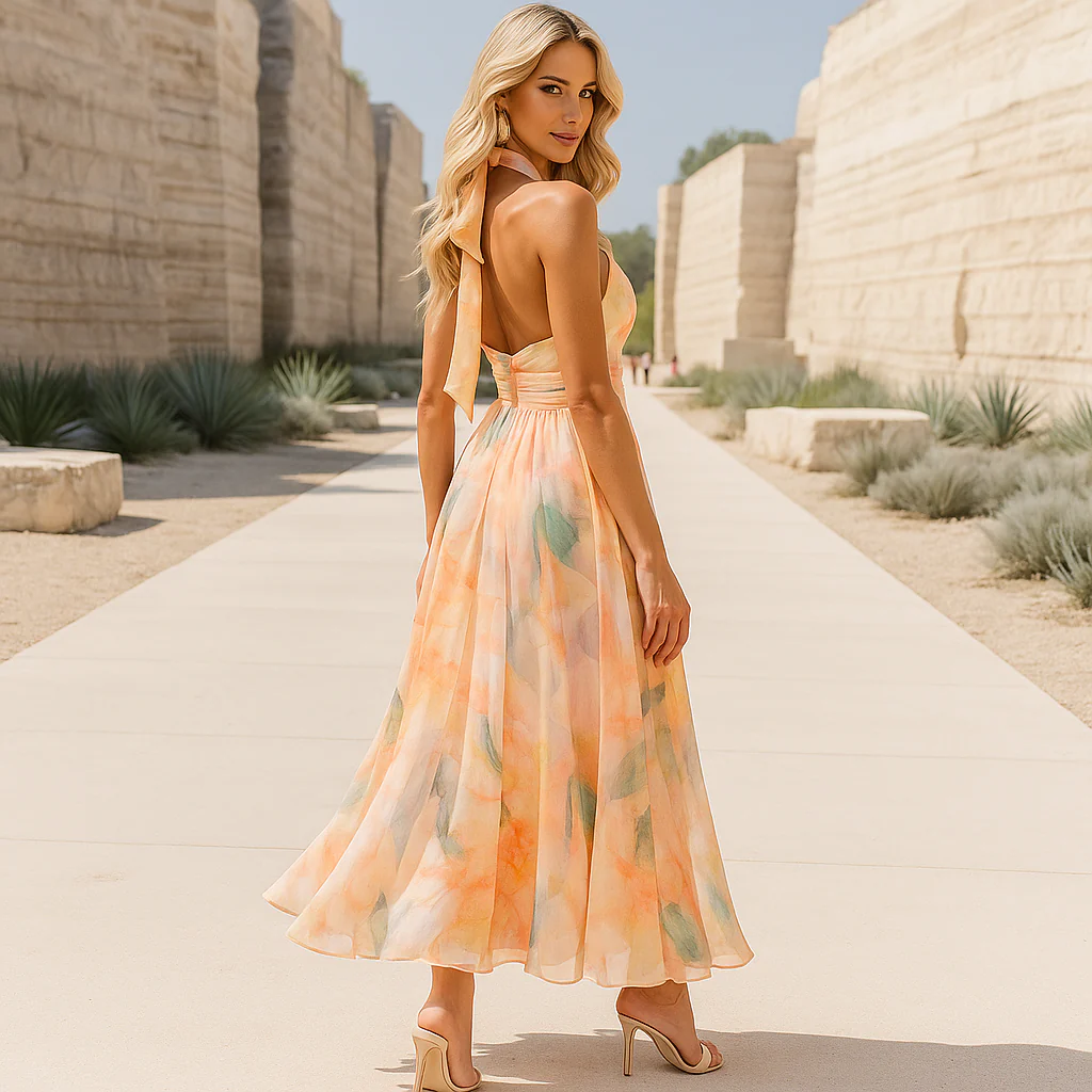 Robe maxi halter - taille cintrée - bas fluide - Image 3