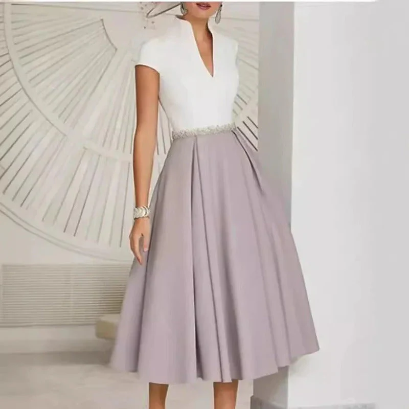 Robe midi bicolore élégante - Robe de bal raffinée - Image 3