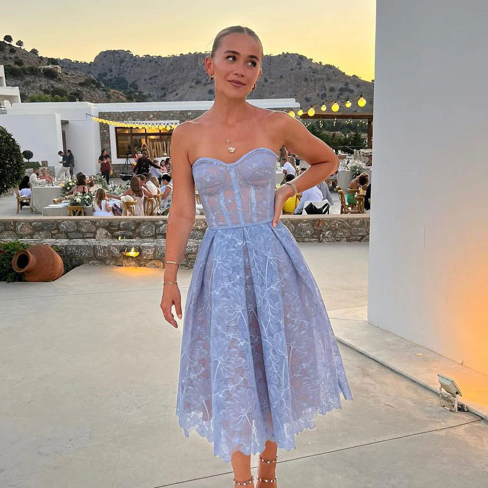 Robe midi dentelle - sans bretelles - élégante - bal de fin d'année - Image 2