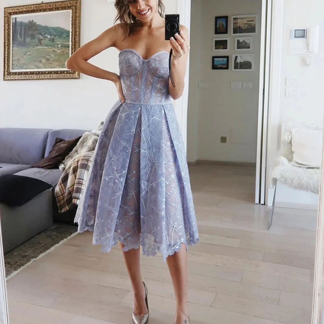 Robe midi dentelle - sans bretelles - élégante - bal de fin d'année - Image 3