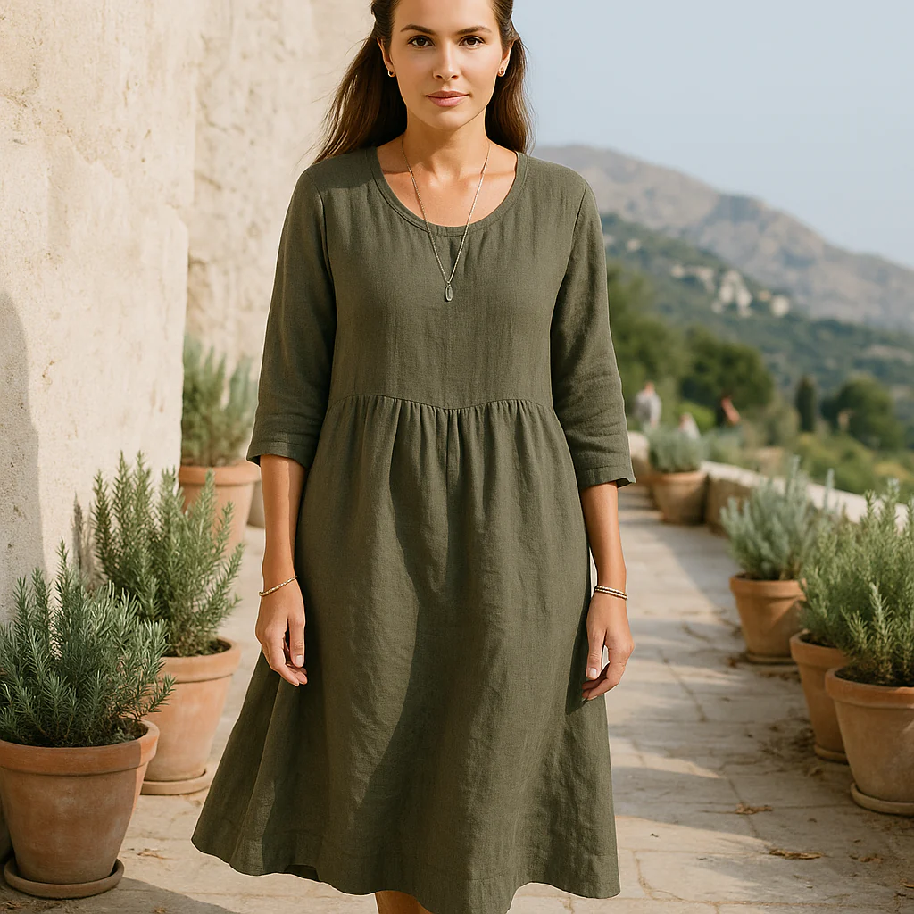 Robe midi élégante - Manches trois-quarts - Femme - Stylée - Coupe fluide - Image 6