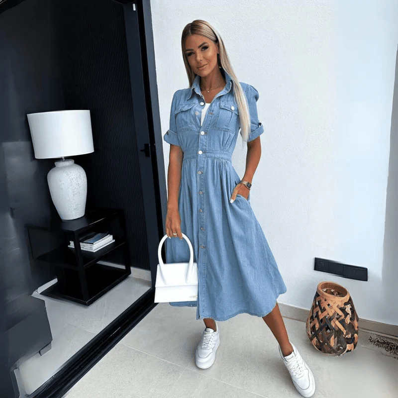 Robe Midi Rebekka - Denim - Femme