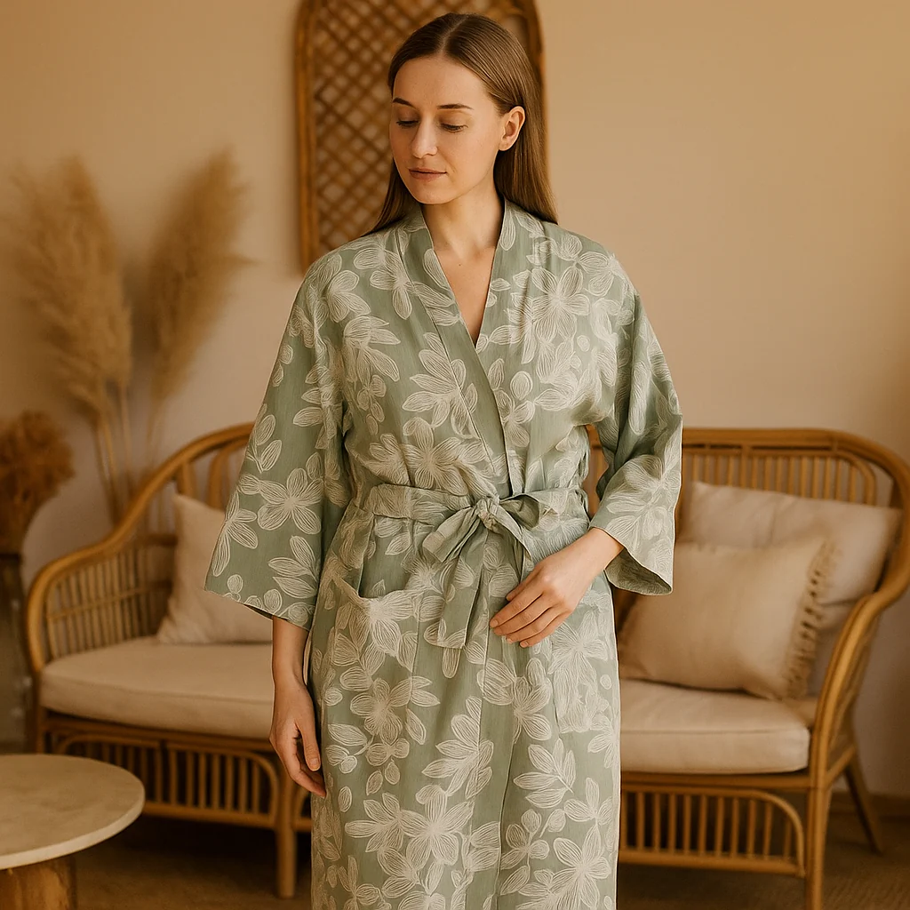 SereniLoom – Peignoir Kimono Doux et Respirant en Coton de Luxe pour des Moments de Détente - Image 5