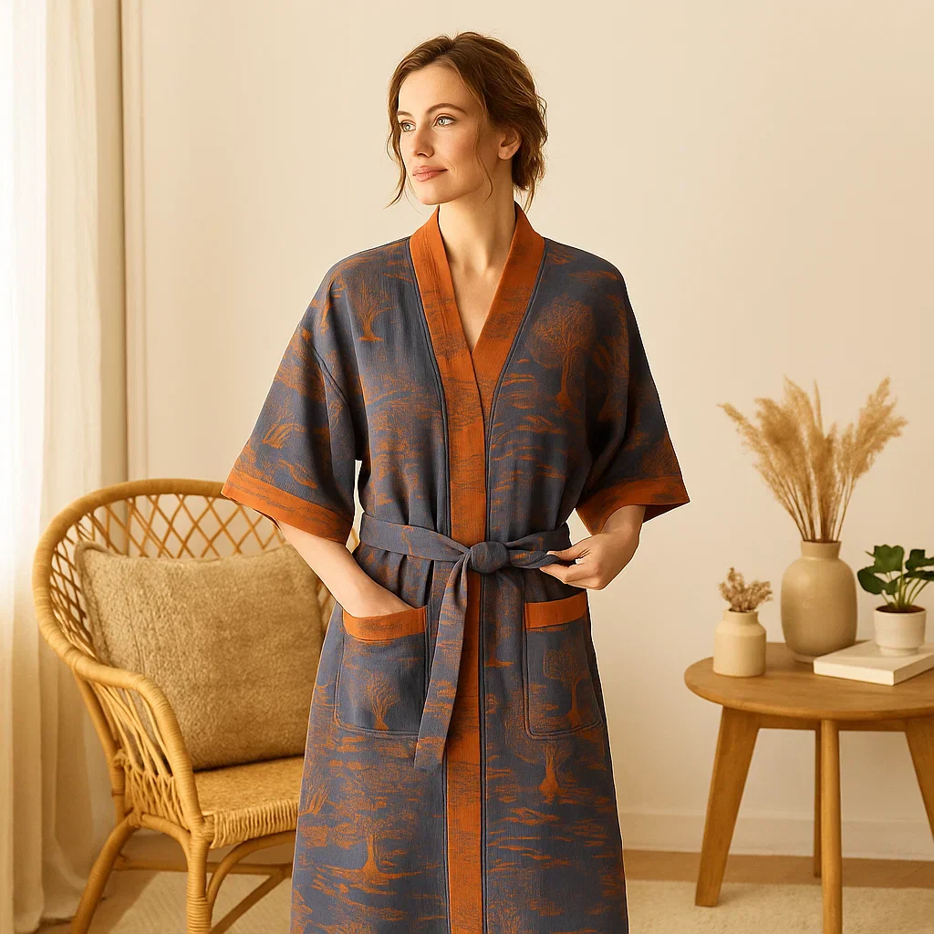 SereniLoom – Peignoir Kimono Luxueux et Doux en Coton Respirant pour un Détente Stylée à Domicile - Image 3