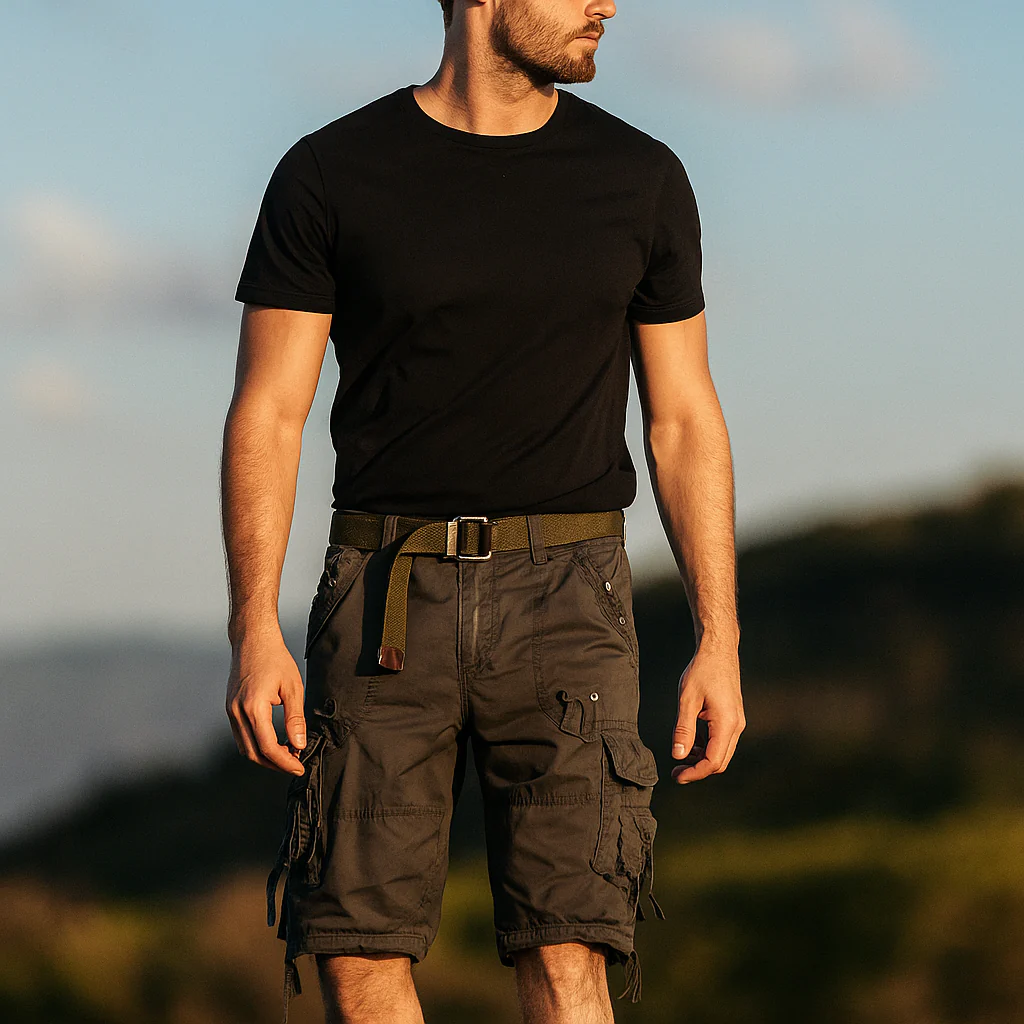 Shorts Cargo pour Homme - Longueur Genou - Respirant - Plusieurs Poches - Avec Ceinture - Image 3