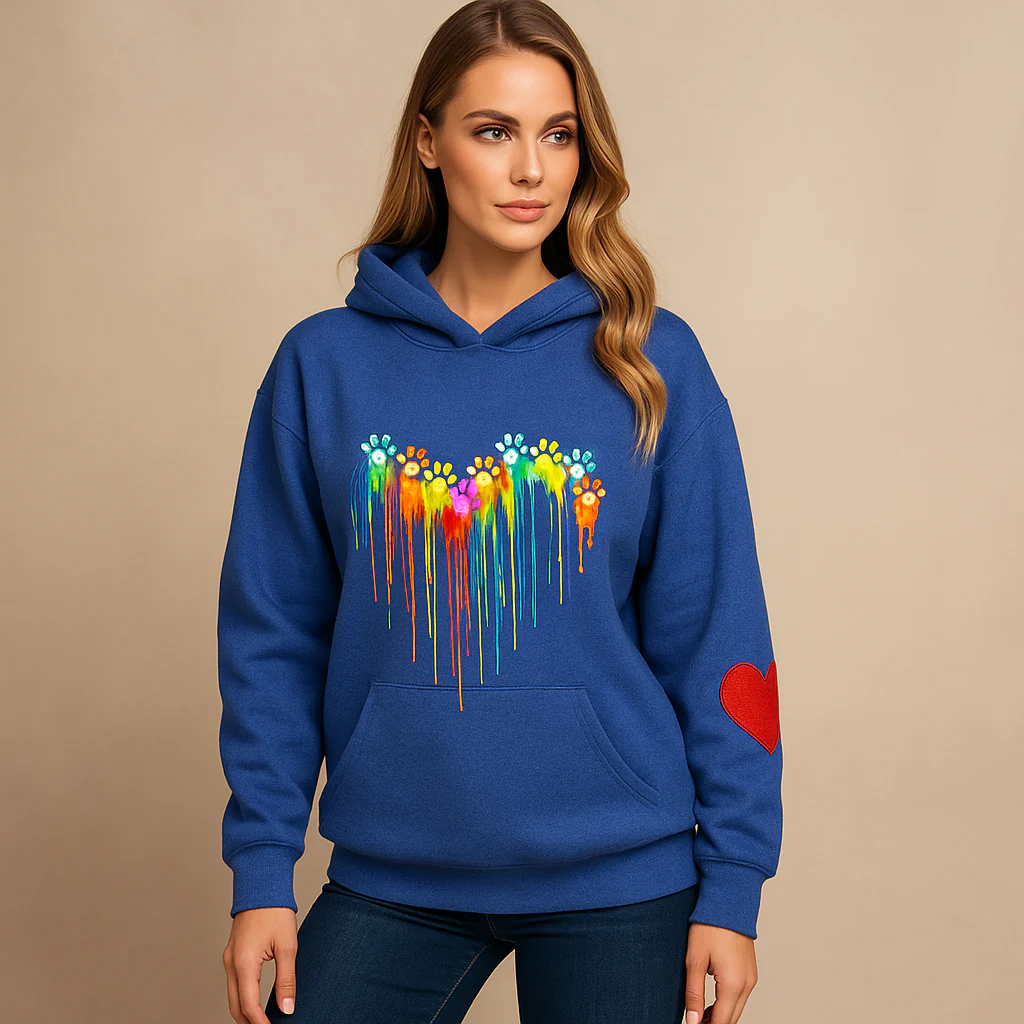 Sweat à Capuche Femme - Coupe Décontractée - Imprimé Cœur - Manches Longues - Image 2