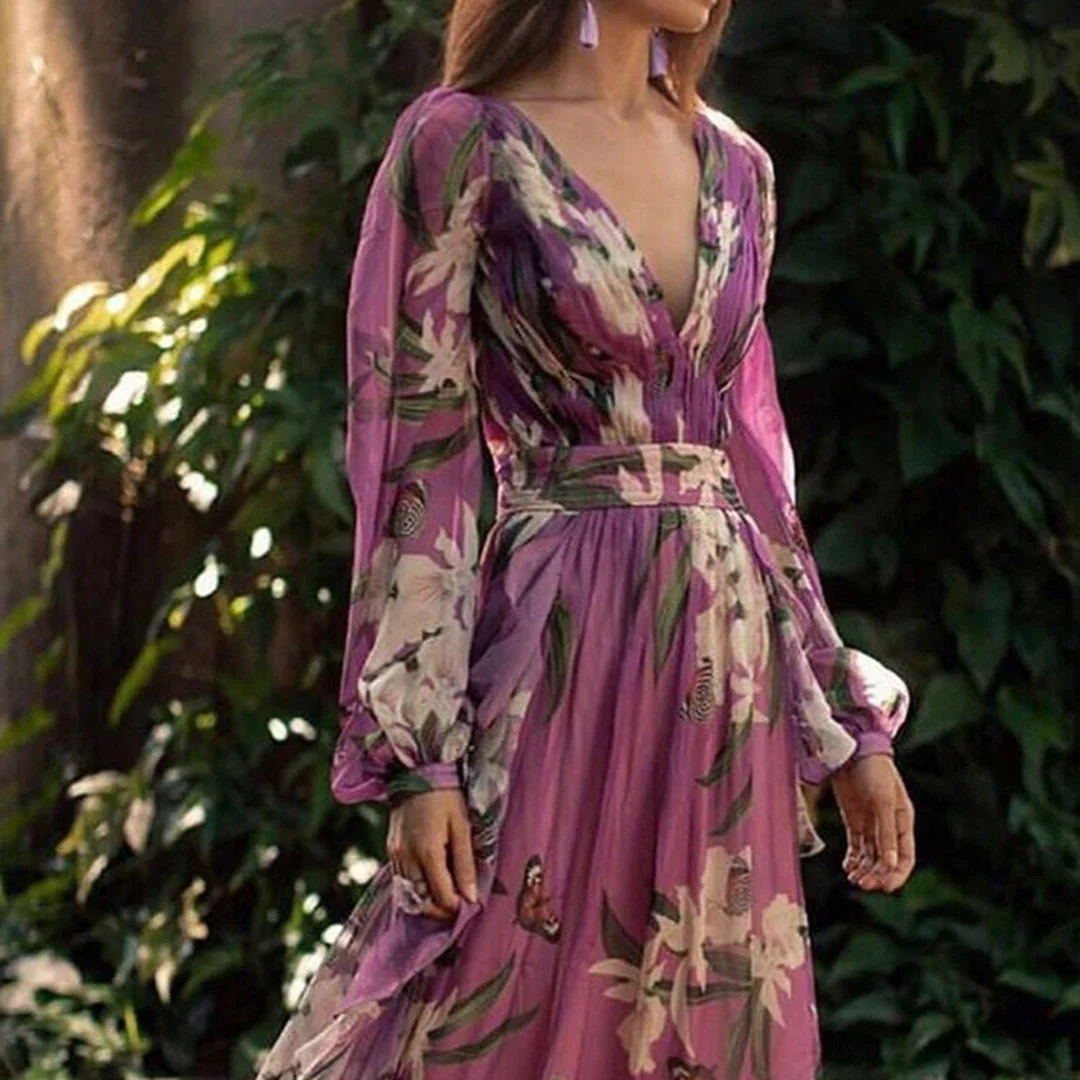 Torill - Robe de soirée maxi - Élégante - À fleurs - Femme - Image 2