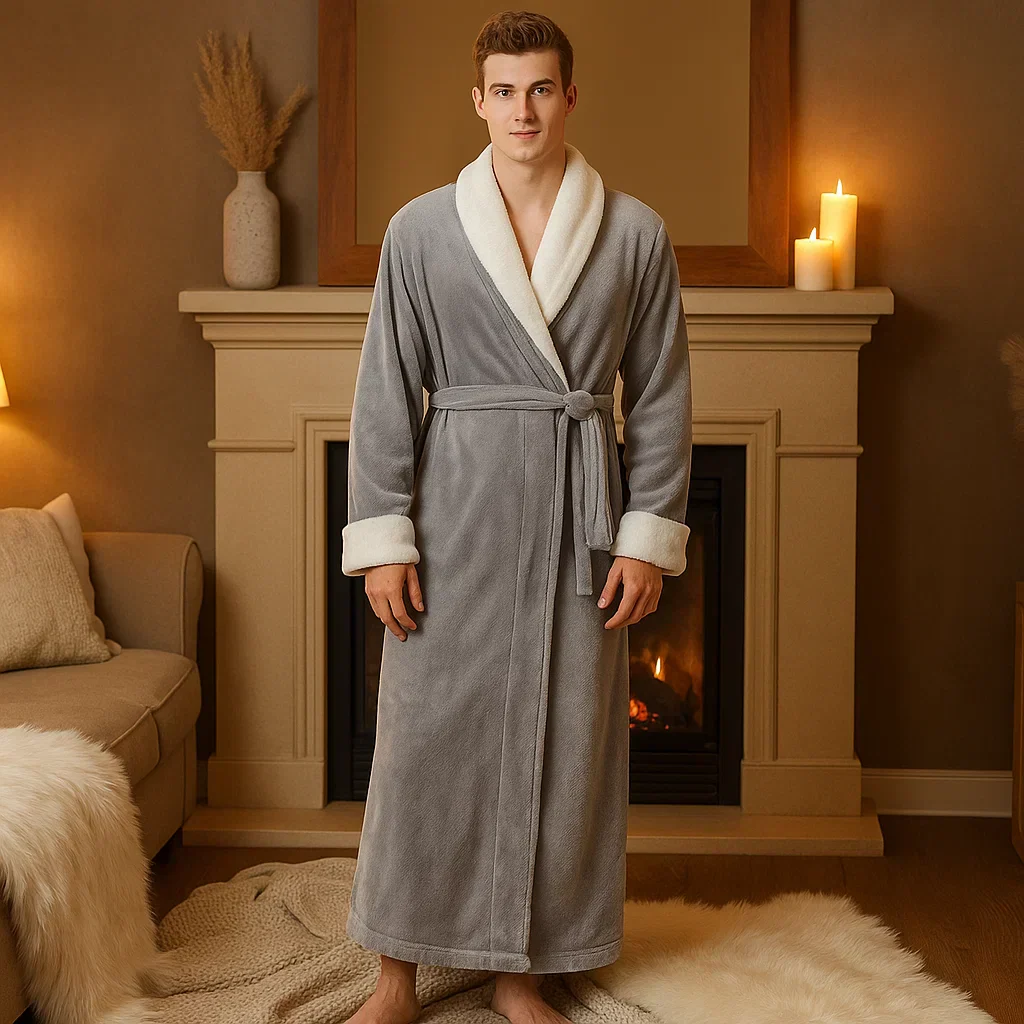 VeluSoft – Peignoir en Fleece Élégant avec Finitions Contrastantes Luxueuses pour des Moments de Détente - Image 3