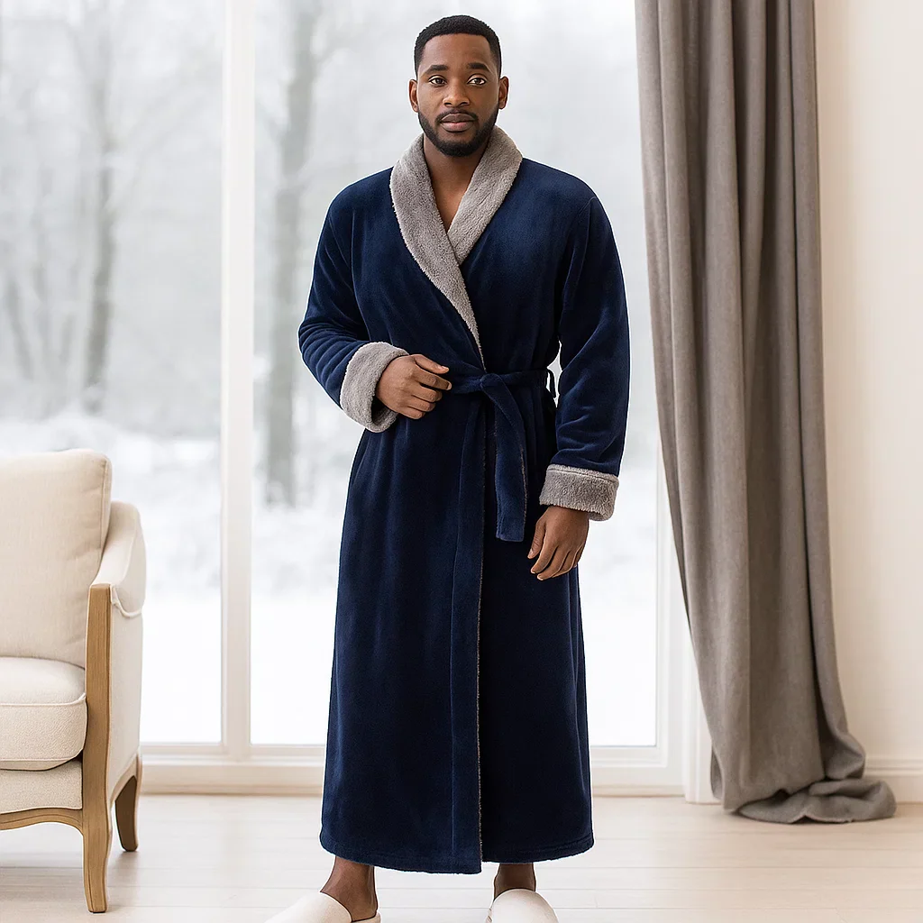 VeluSoft – Peignoir en Fleece Élégant avec Finitions Contrastantes Luxueuses pour des Moments de Détente - Image 5