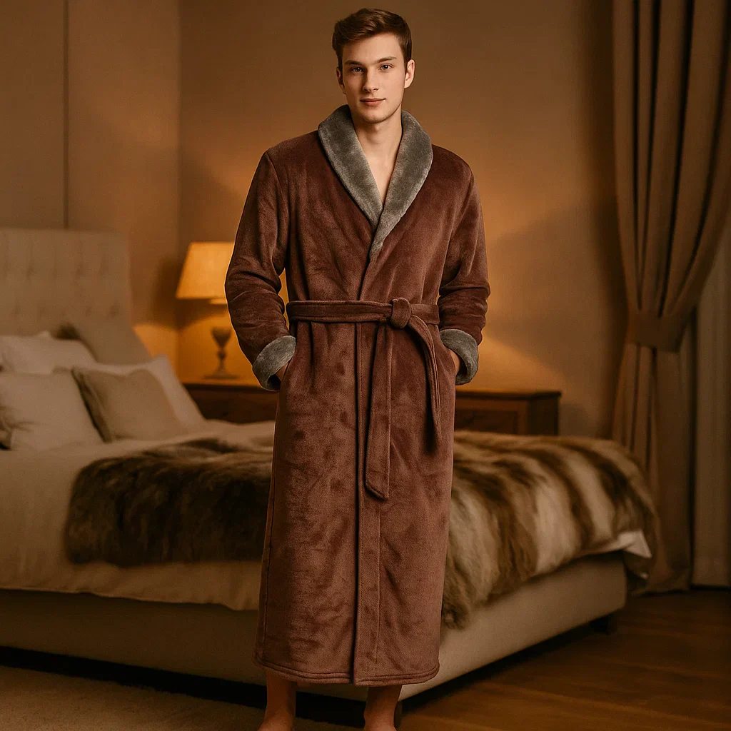 VeluSoft – Peignoir en Fleece Élégant avec Finitions Contrastantes Luxueuses pour des Moments de Détente - Image 6