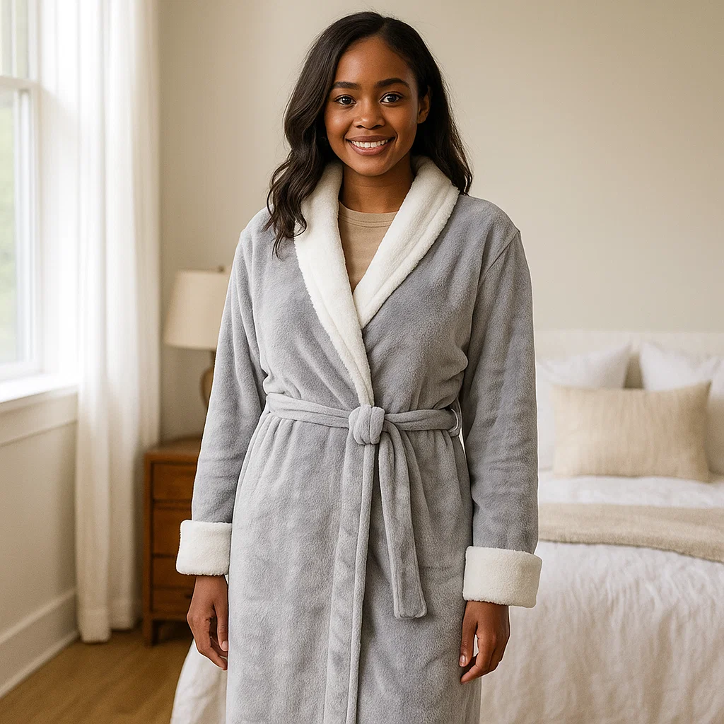 VeluSoft – Peignoir en Fleece Élégant avec Finitions Contrastantes Luxueuses pour des Moments de Détente - Image 7