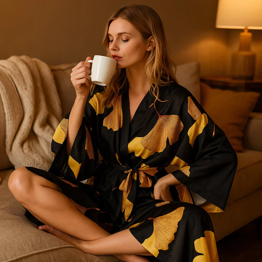 VelvetAura – Peignoir Léger Élégant avec Accents Dorés pour un Détente Stylée - Image 3