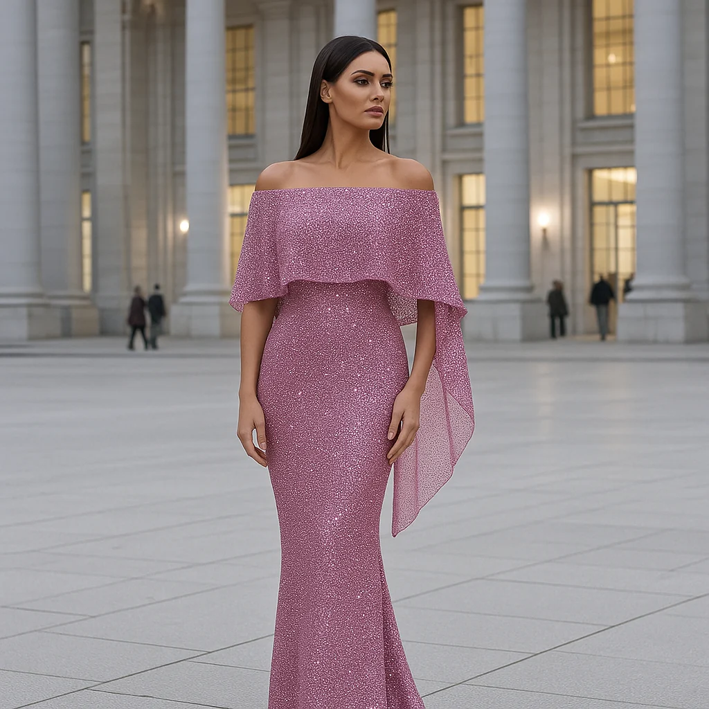 Verona - Robe de Soirée Maxi Élégante - Épaules Nues - Détails Brillants - Image 2