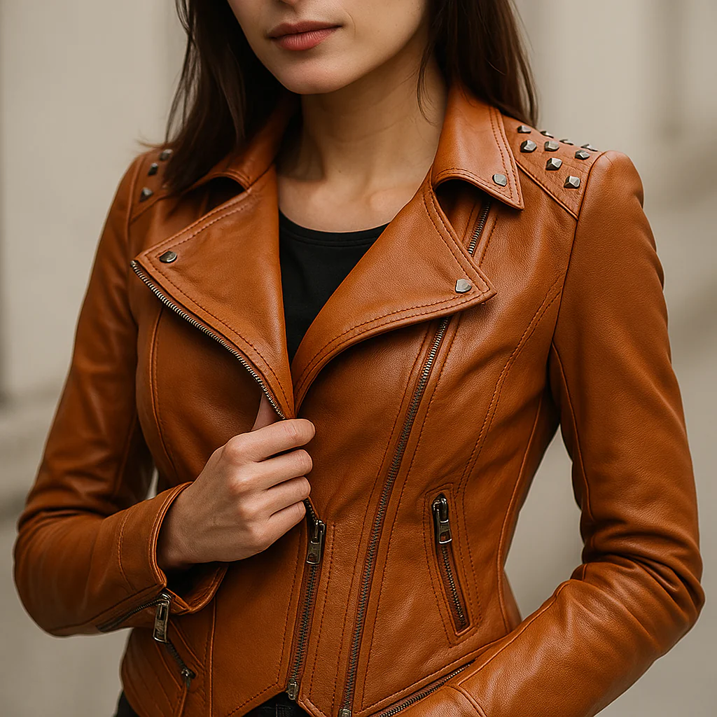 Veste Biker Femme en Cuir Cloutée - Image 2