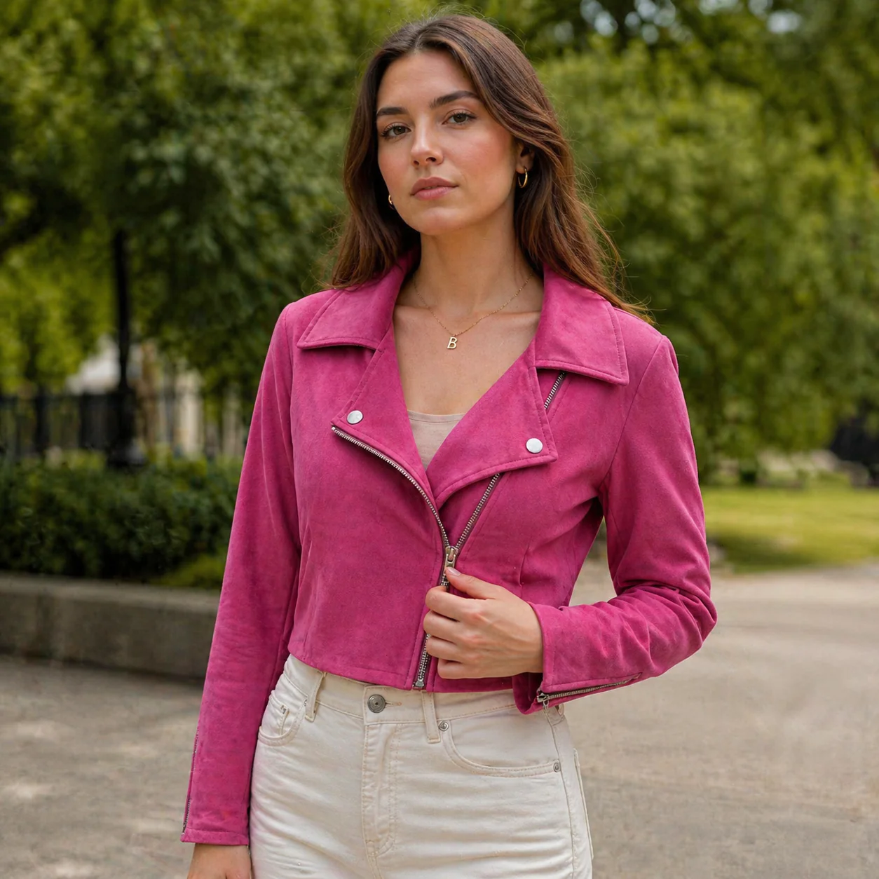 Veste Courte Femme Effet Suédine Polyester Coupe Ajustée - Image 2