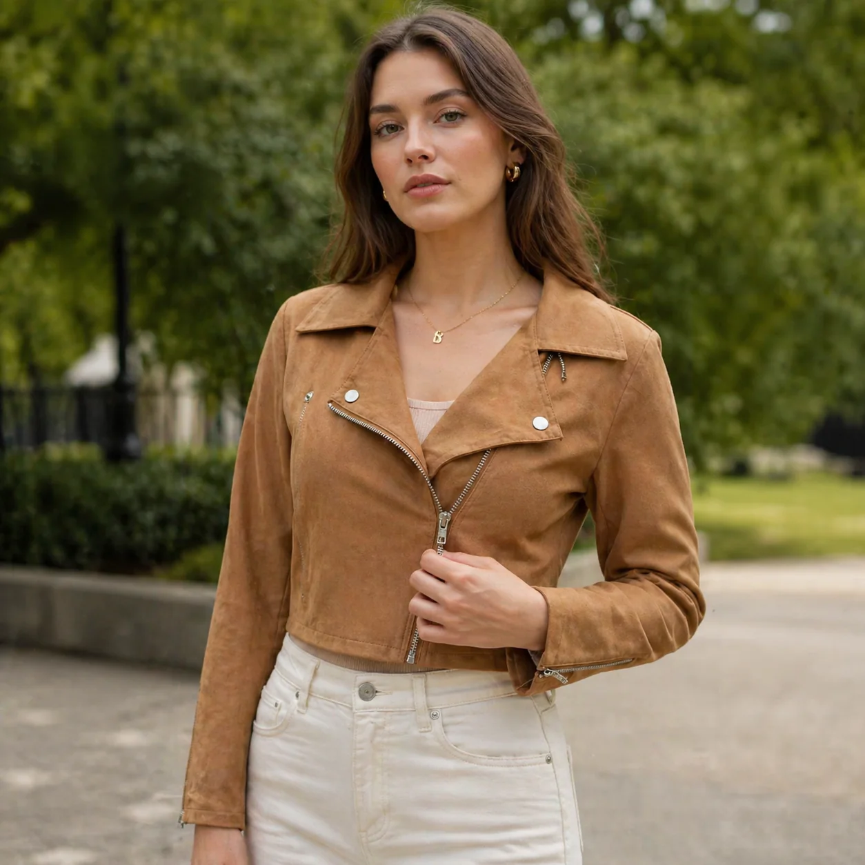 Veste Courte Femme Effet Suédine Polyester Coupe Ajustée - Image 3