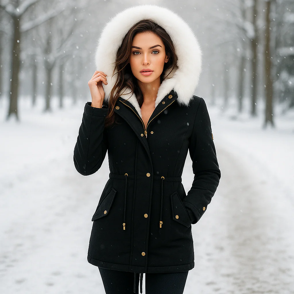 Veste d'hiver Stilla Élégante - Capuche - Détail de bouton - Chaude & Stylée