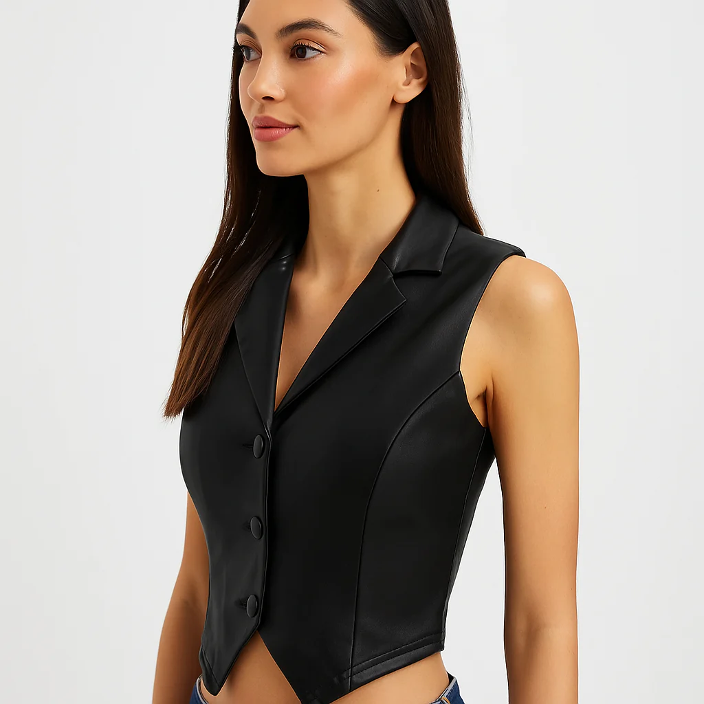Veste élégante en simili cuir ajustée pour femmes - Image 2