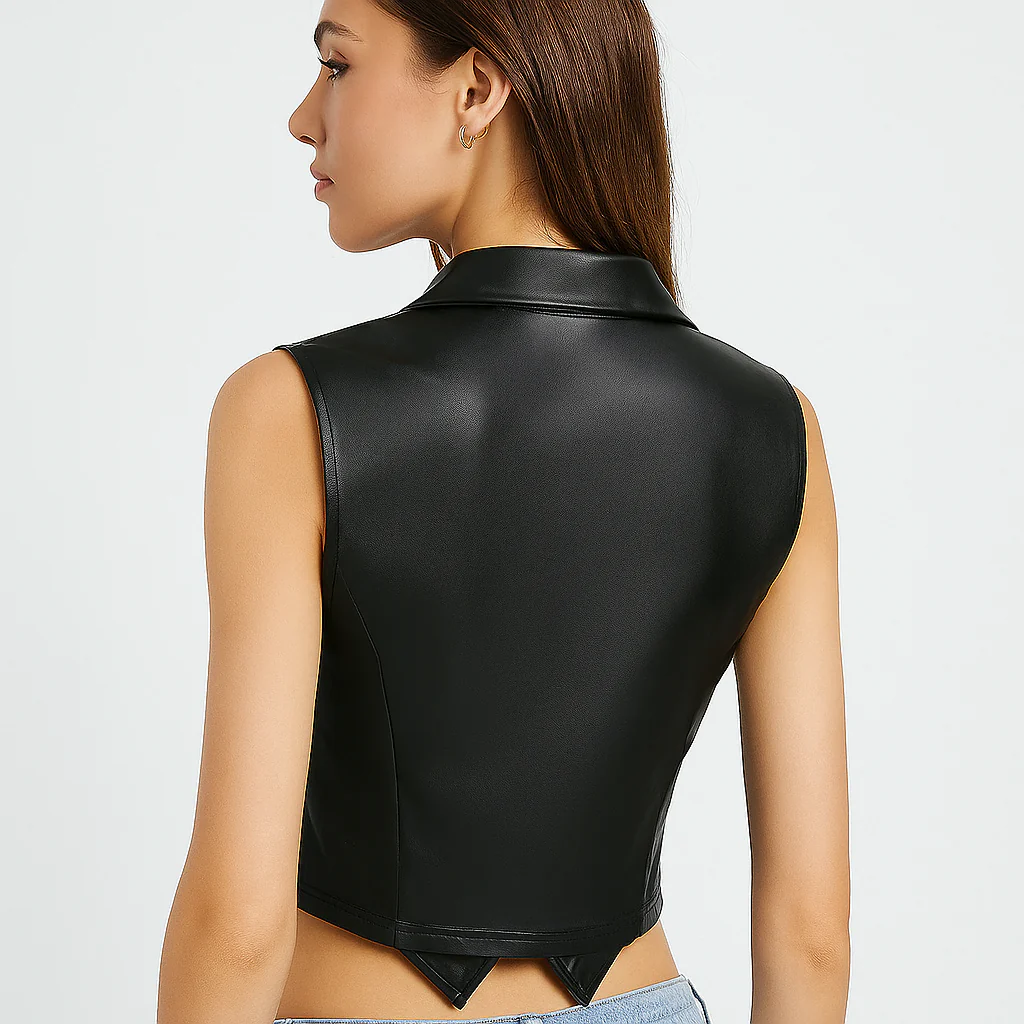 Veste élégante en simili cuir ajustée pour femmes - Image 3
